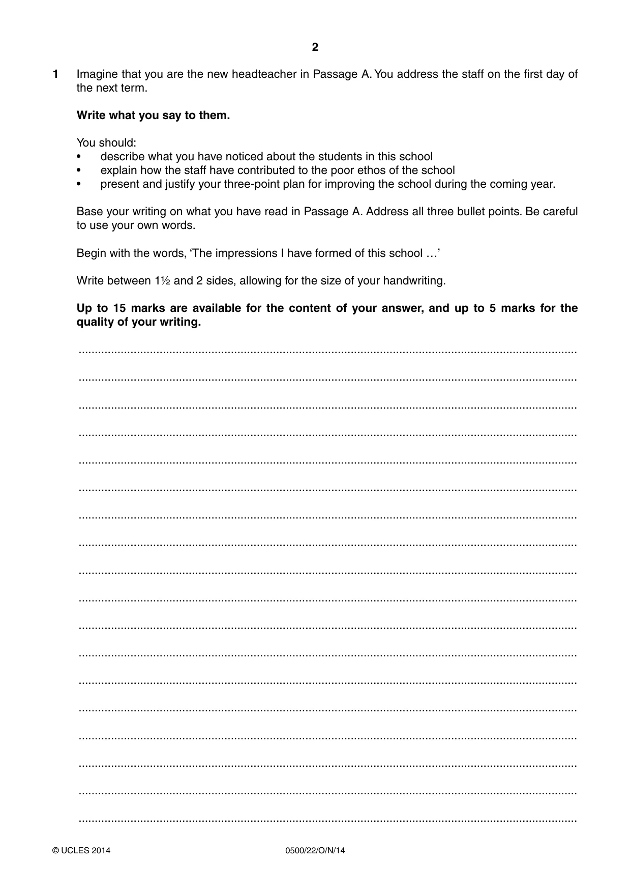 Cambridge IGCSE English - First Language 0500 2014 Oct/Nov Paper 2 · Variant 2 question paper, page 2 of 12