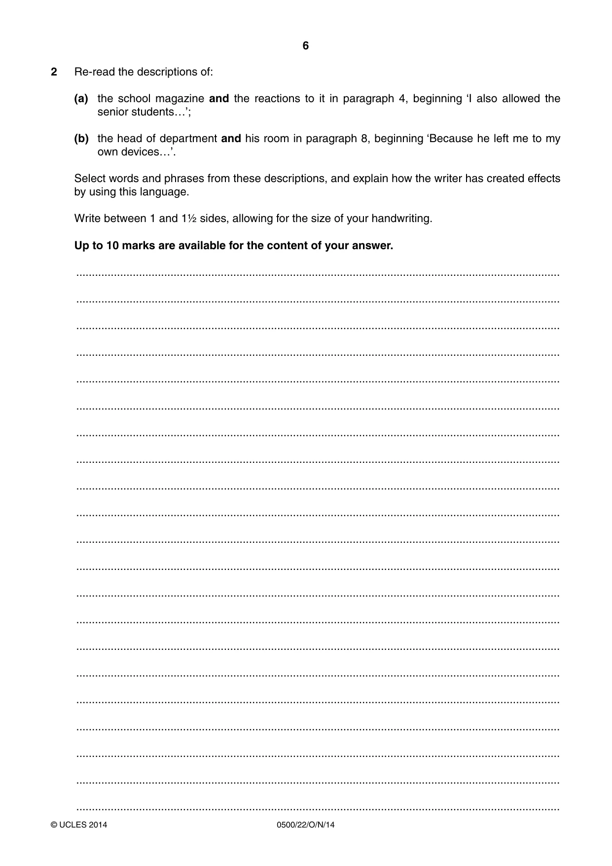 Cambridge IGCSE English - First Language 0500 2014 Oct/Nov Paper 2 · Variant 2 question paper, page 6 of 12