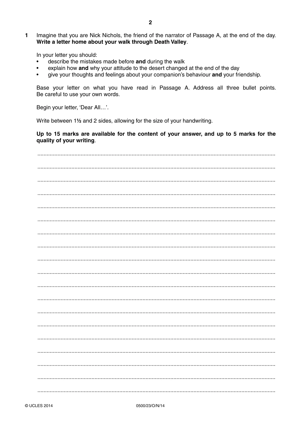 Cambridge IGCSE English - First Language 0500 2014 Oct/Nov Paper 2 · Variant 3 question paper, page 2 of 12