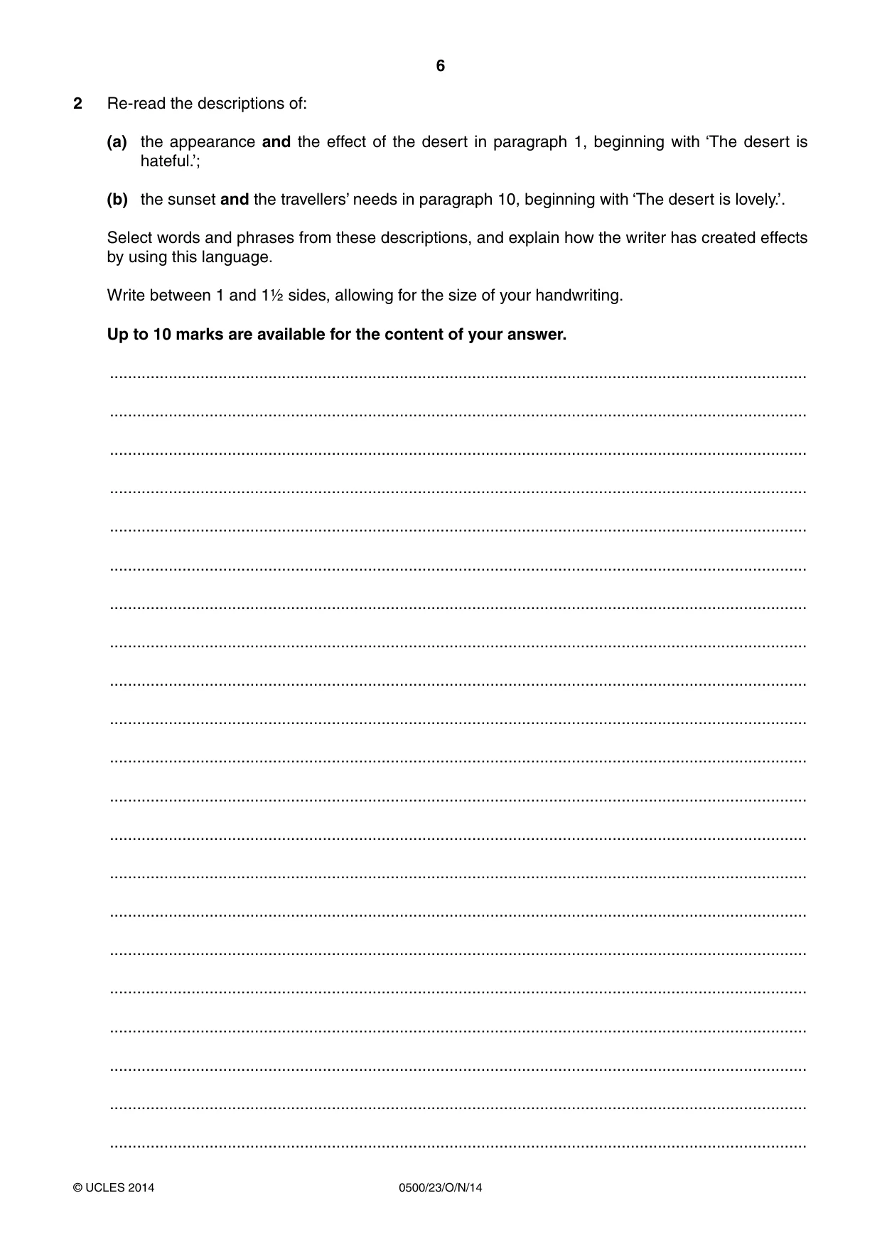 Cambridge IGCSE English - First Language 0500 2014 Oct/Nov Paper 2 · Variant 3 question paper, page 6 of 12