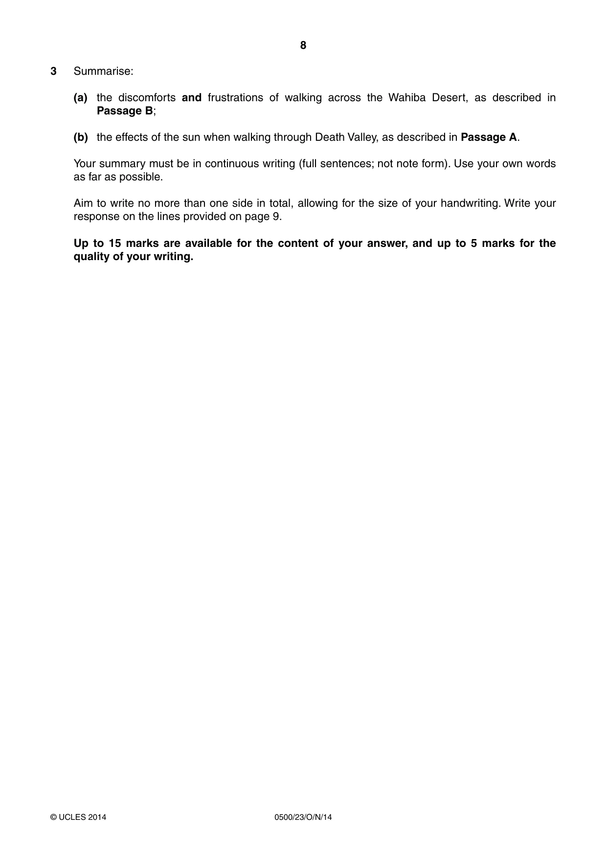 Cambridge IGCSE English - First Language 0500 2014 Oct/Nov Paper 2 · Variant 3 question paper, page 8 of 12