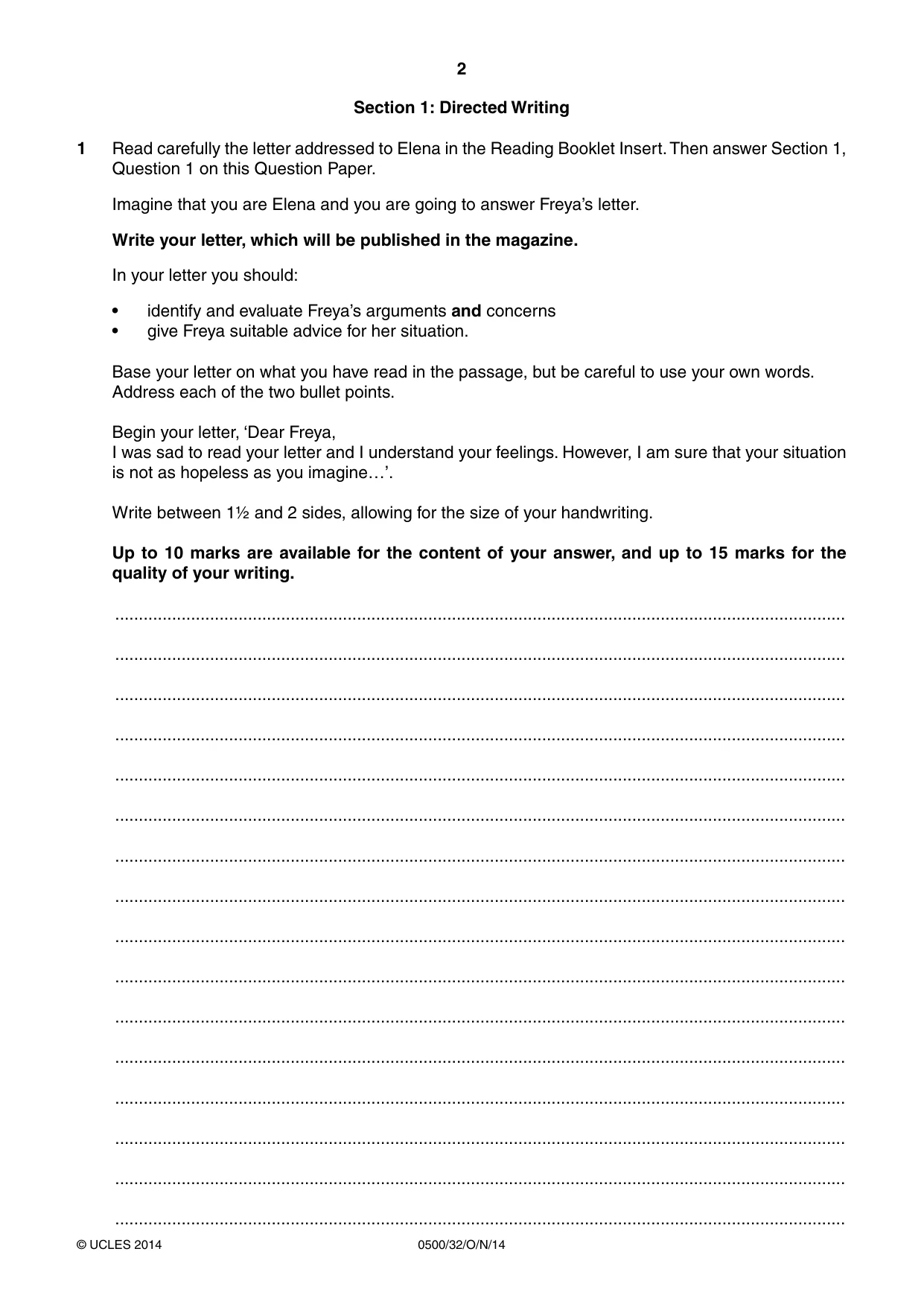 Cambridge IGCSE English - First Language 0500 2014 Oct/Nov Paper 3 · Variant 2 question paper, page 2 of 12