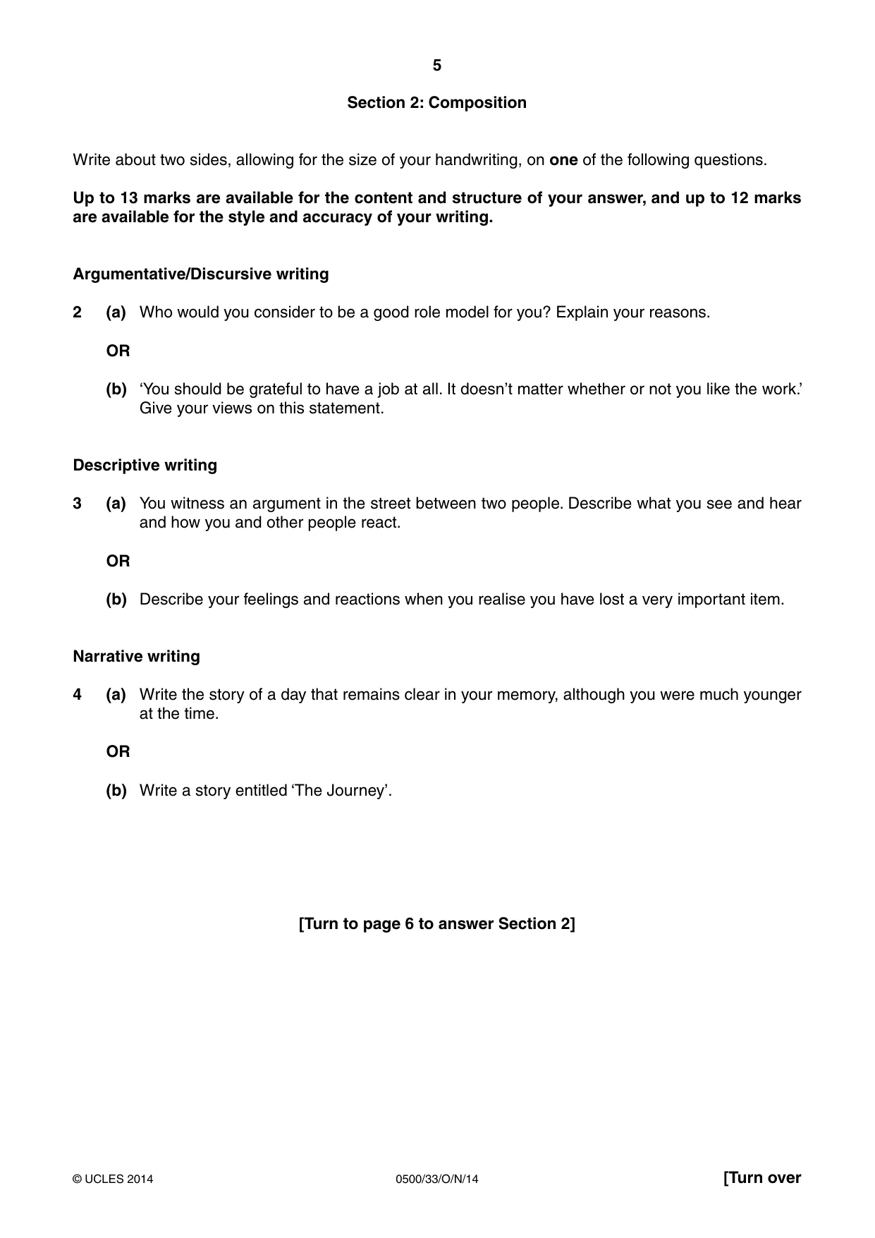 Cambridge IGCSE English - First Language 0500 2014 Oct/Nov Paper 3 · Variant 3 question paper, page 5 of 12
