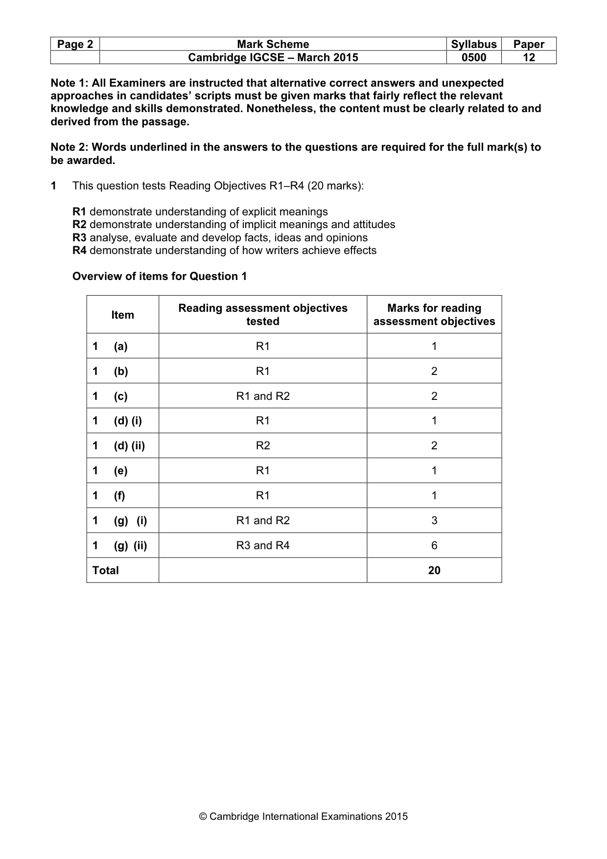 Mark scheme, page 2 of 9