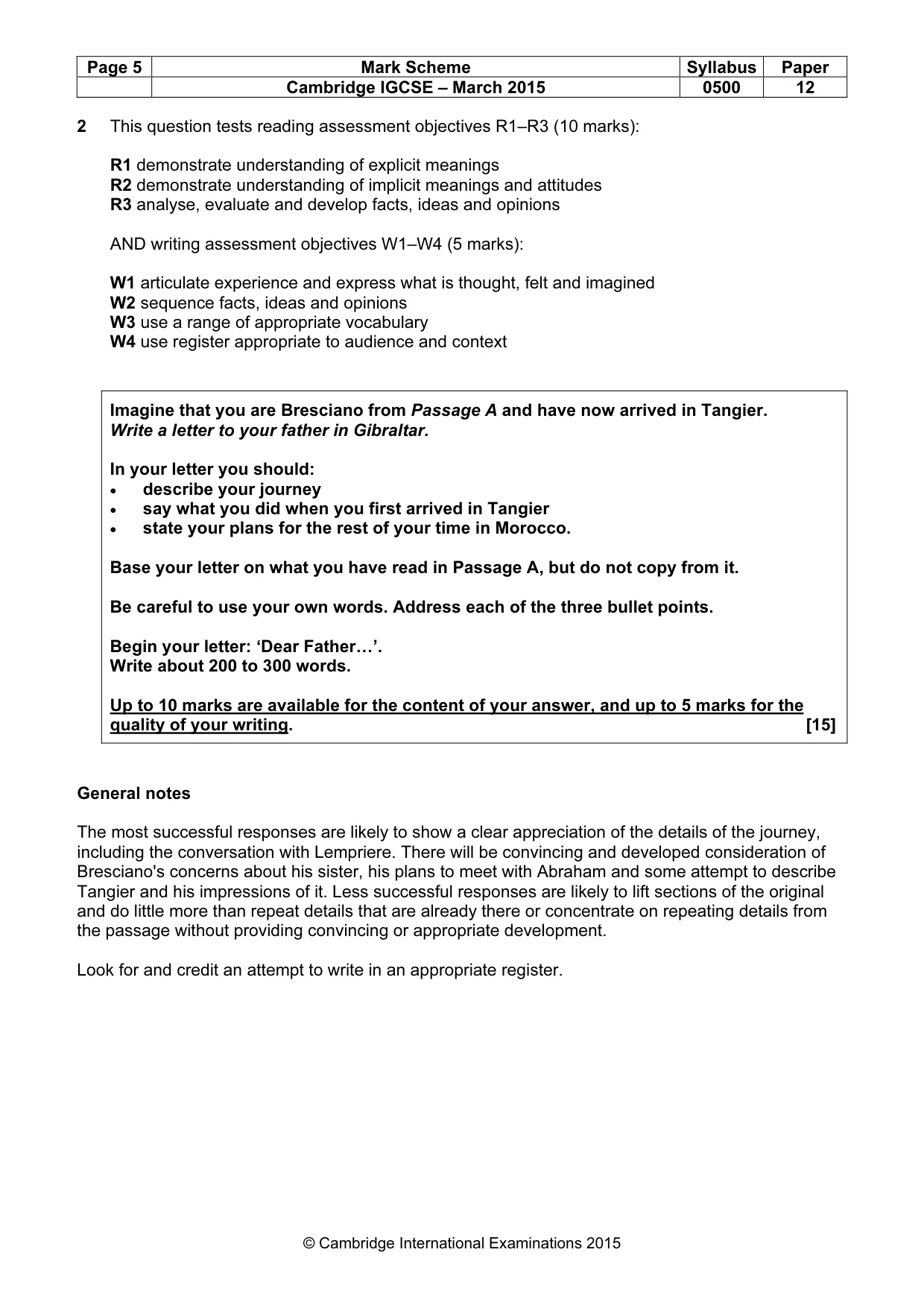 Mark scheme, page 5 of 9