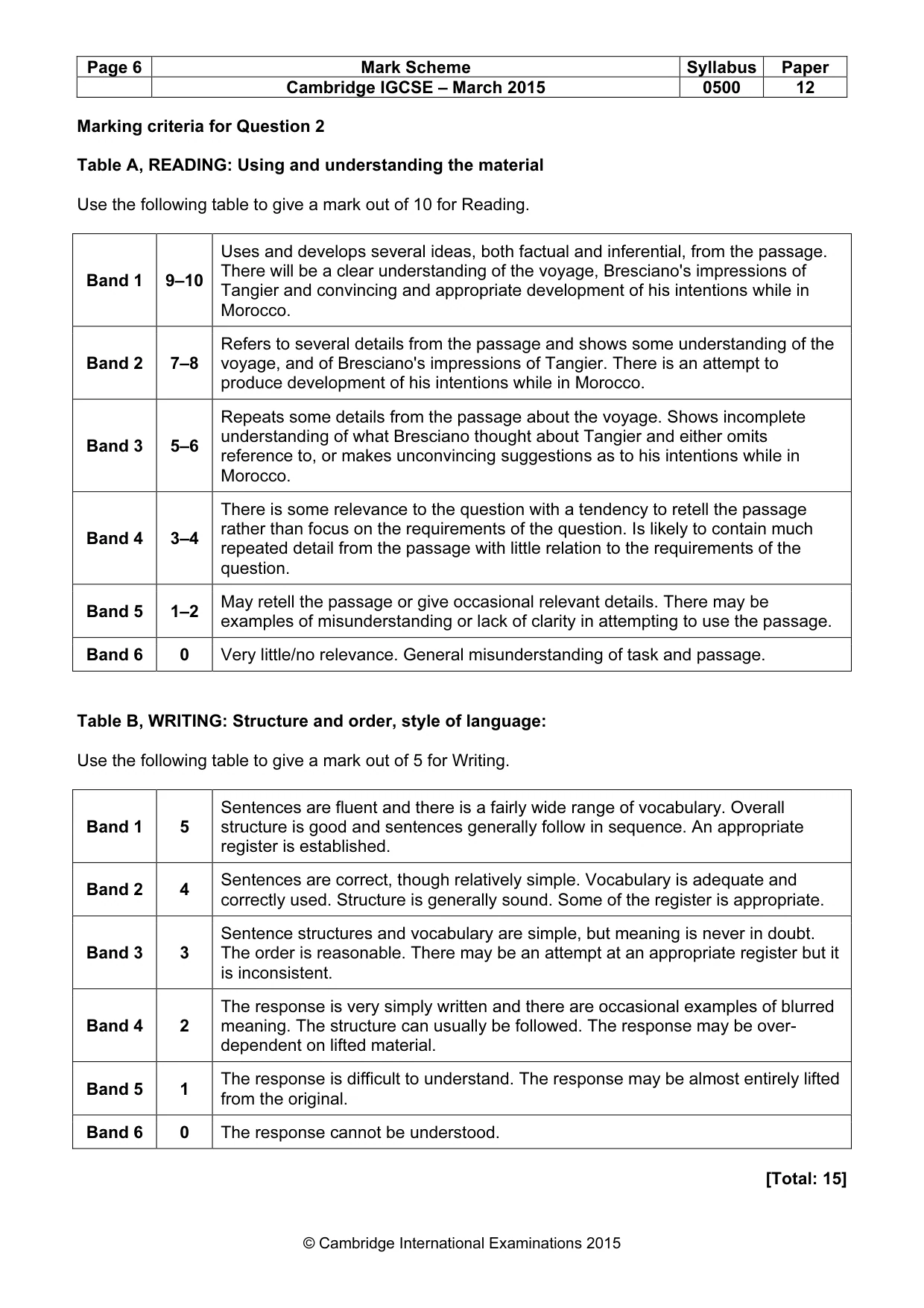 Mark scheme, page 6 of 9