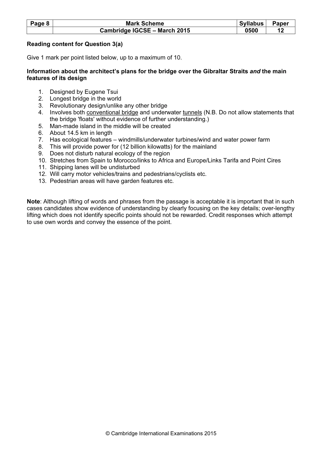 Mark scheme, page 8 of 9