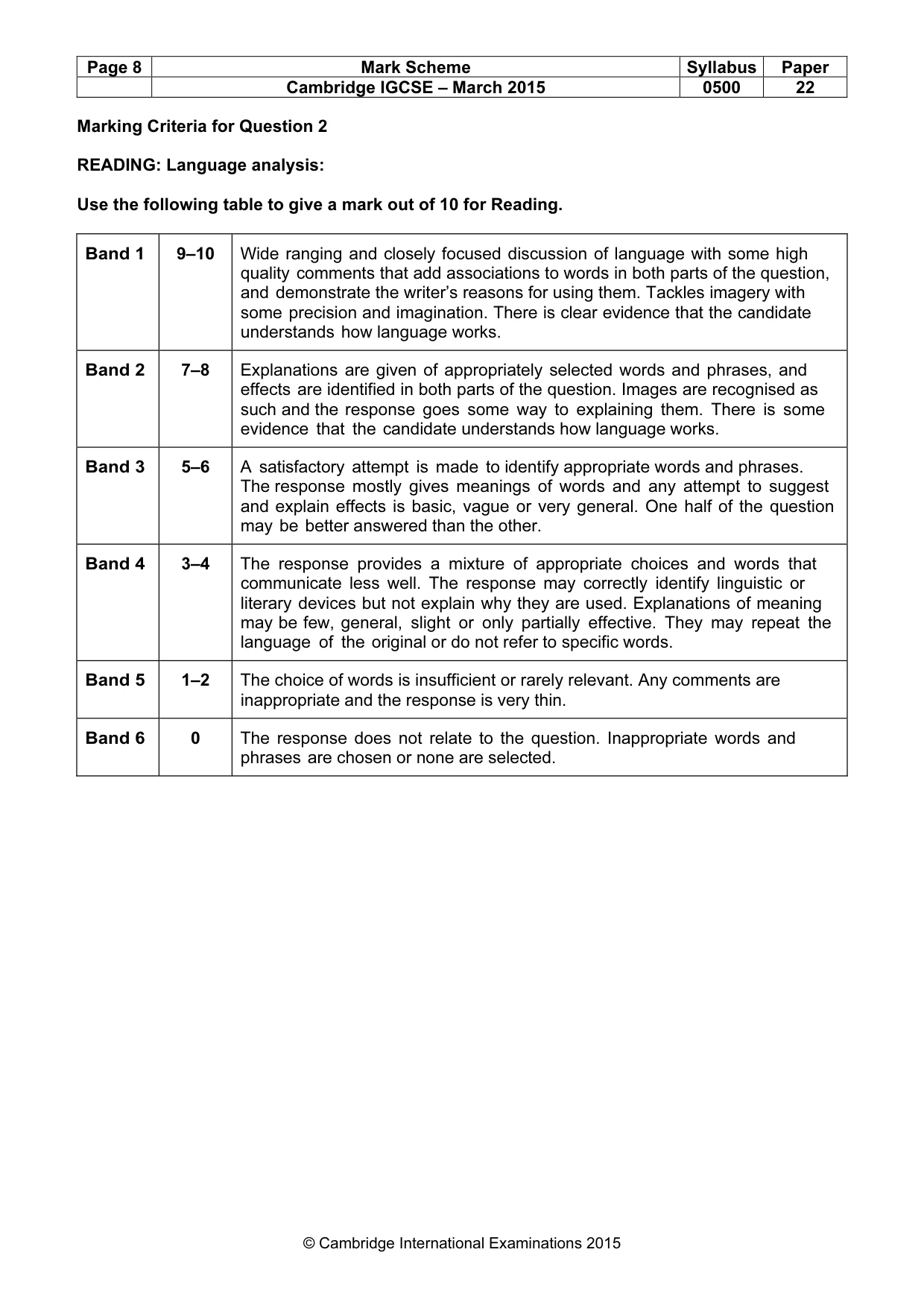 Mark scheme, page 8 of 11