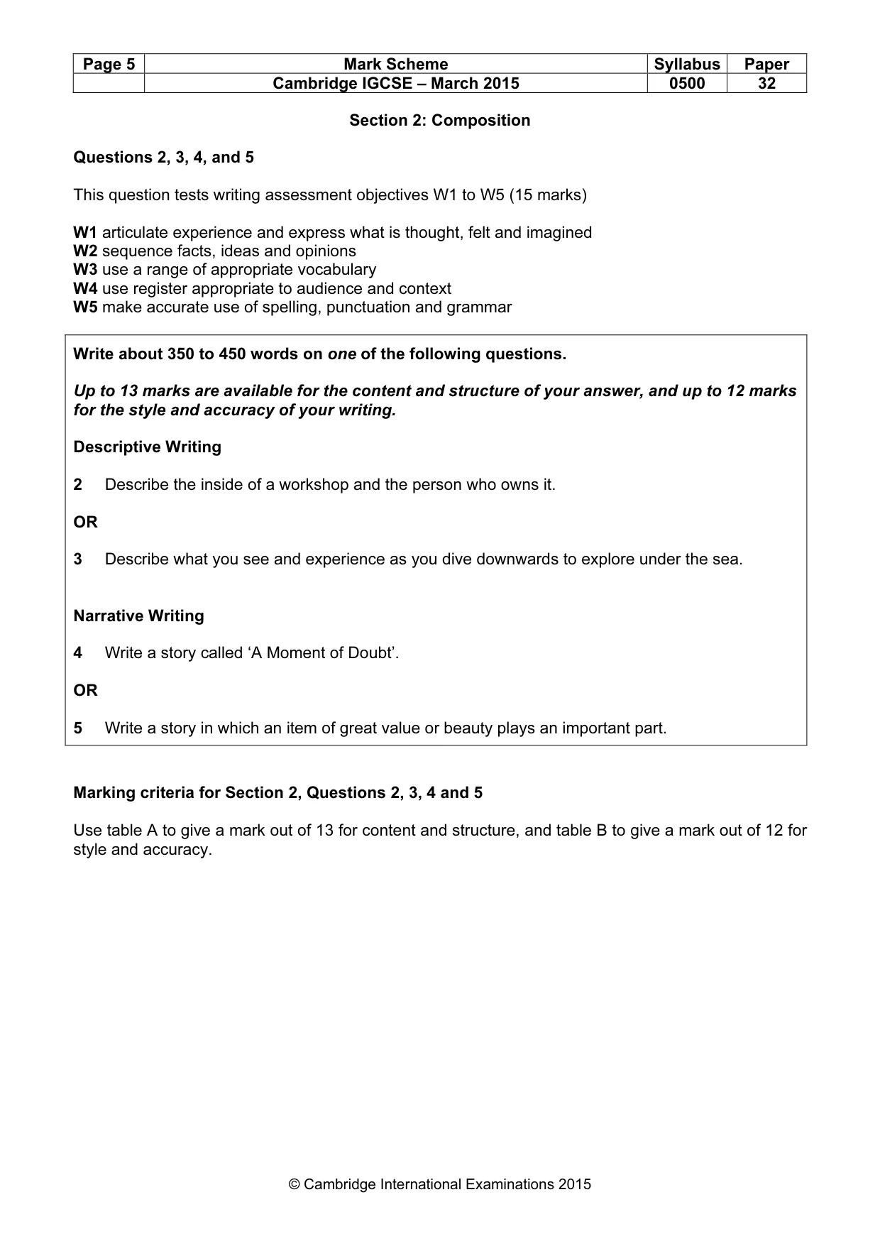 Mark scheme, page 5 of 8