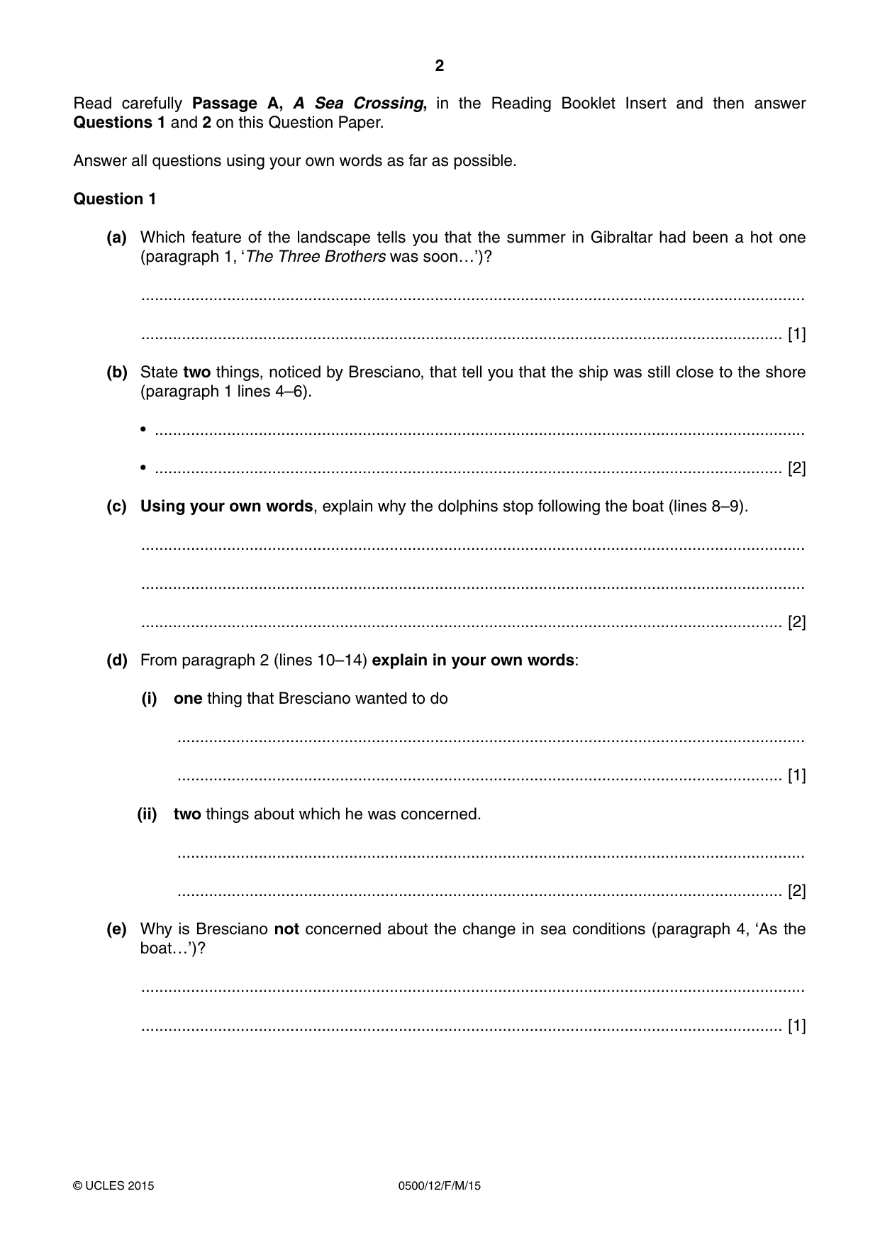 Cambridge IGCSE English - First Language 0500 2015 Feb/March Paper 1 · Variant 2 question paper, page 2 of 12