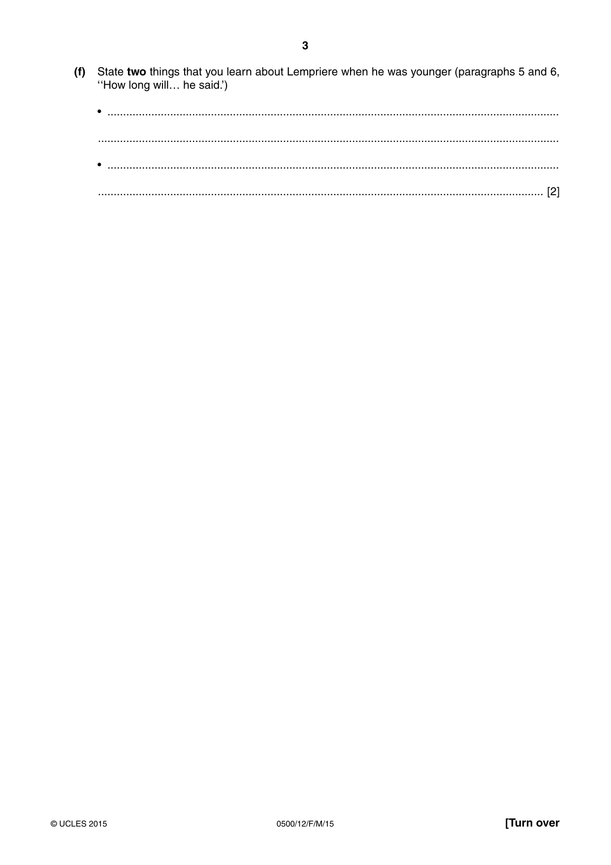 Cambridge IGCSE English - First Language 0500 2015 Feb/March Paper 1 · Variant 2 question paper, page 3 of 12