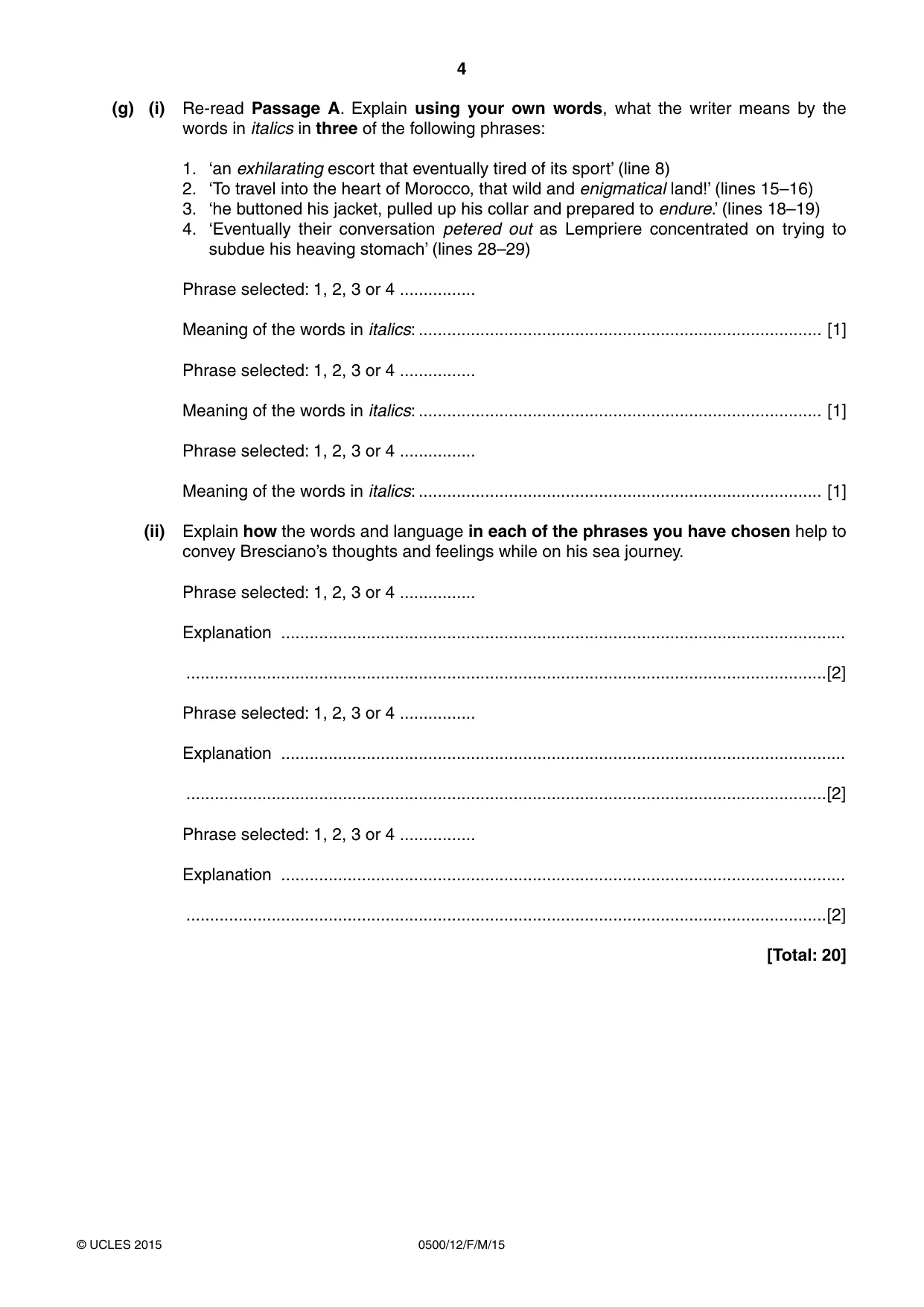 Cambridge IGCSE English - First Language 0500 2015 Feb/March Paper 1 · Variant 2 question paper, page 4 of 12