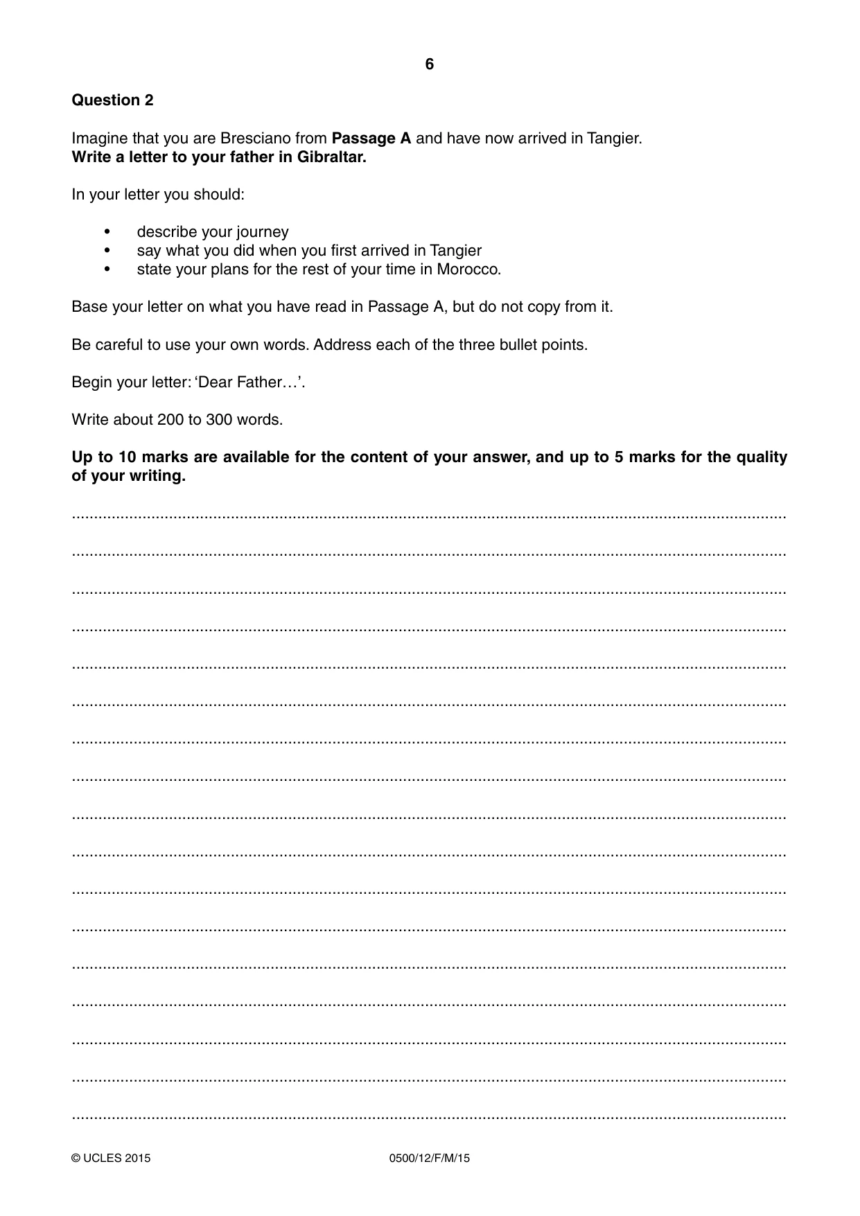 Cambridge IGCSE English - First Language 0500 2015 Feb/March Paper 1 · Variant 2 question paper, page 6 of 12