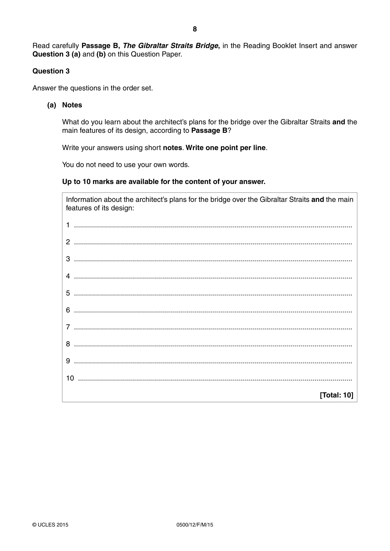 Cambridge IGCSE English - First Language 0500 2015 Feb/March Paper 1 · Variant 2 question paper, page 8 of 12