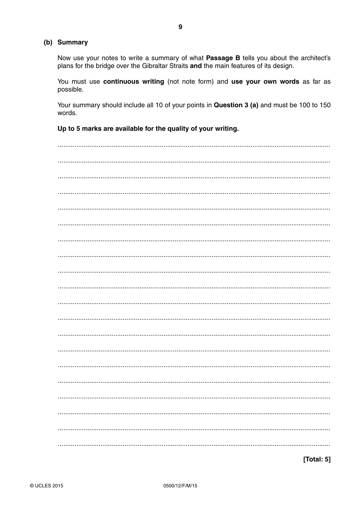 Cambridge IGCSE English - First Language 0500 2015 Feb/March Paper 1 · Variant 2 question paper, page 9 of 12