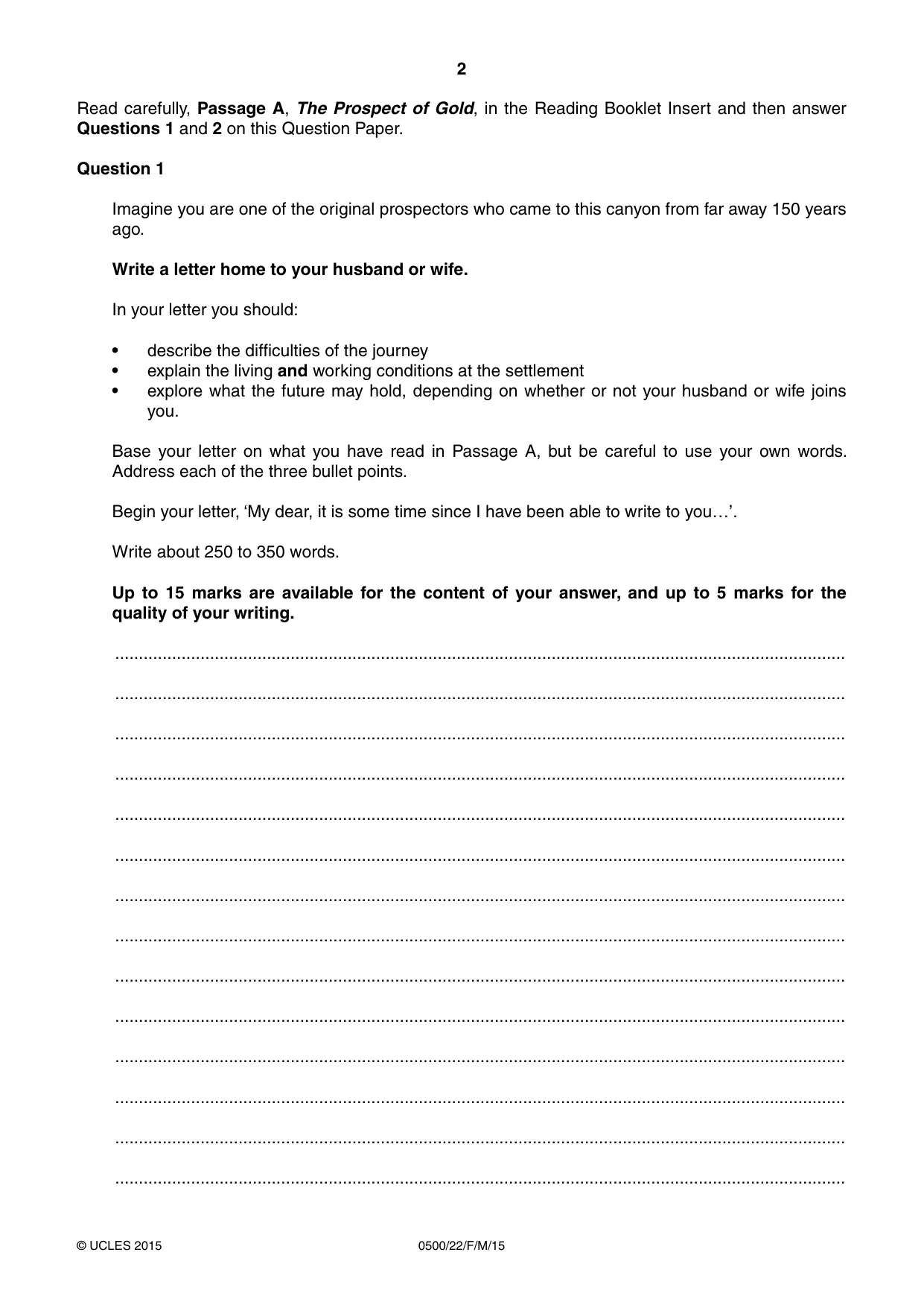 Cambridge IGCSE English - First Language 0500 2015 Feb/March Paper 2 · Variant 2 question paper, page 2 of 12