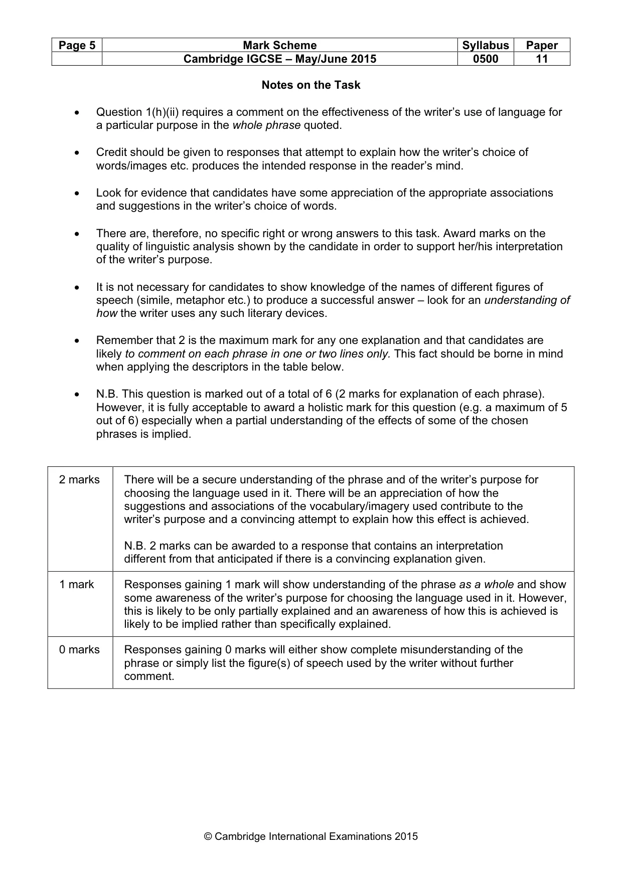 Mark scheme, page 5 of 10