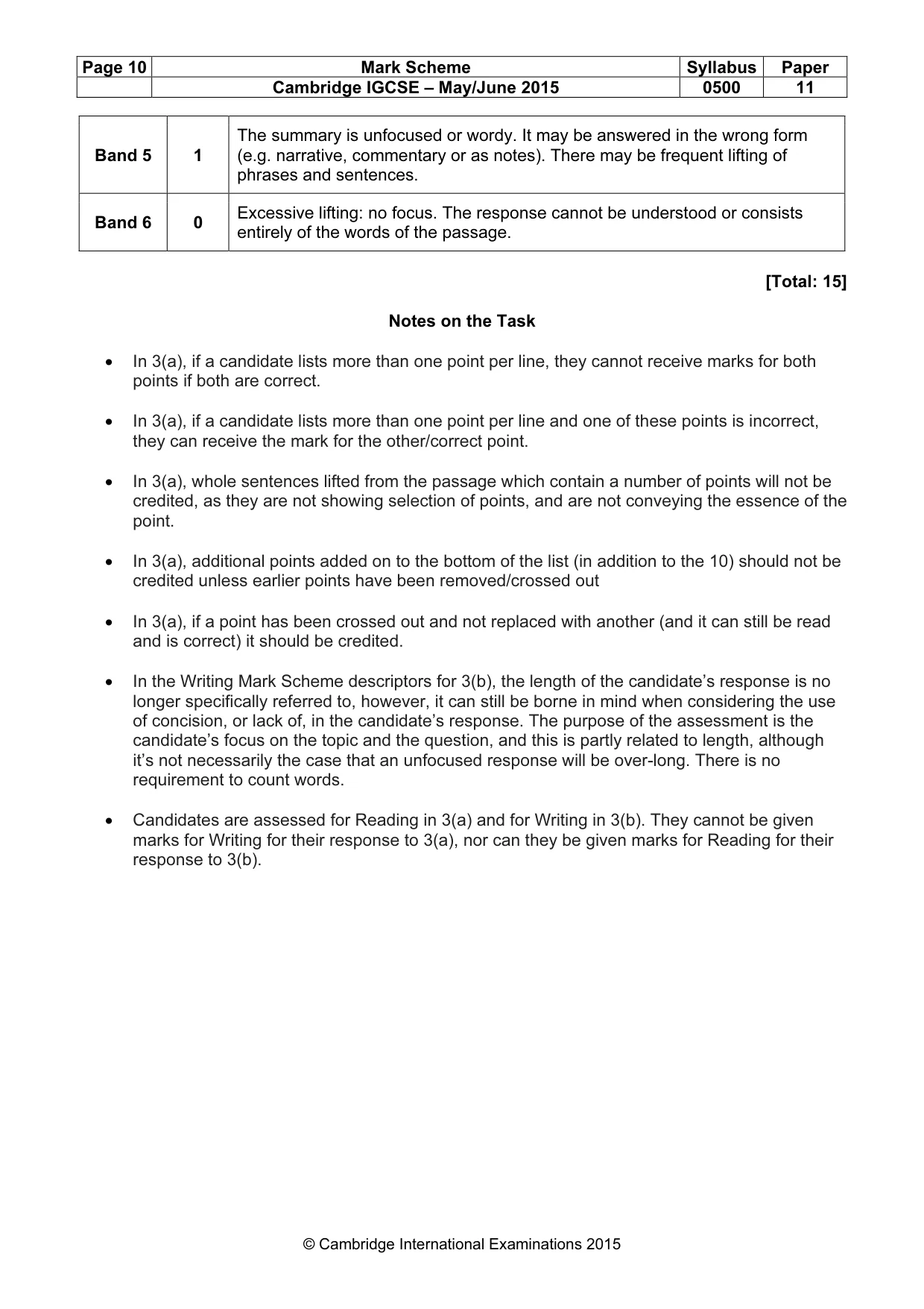 Mark scheme, page 10 of 10