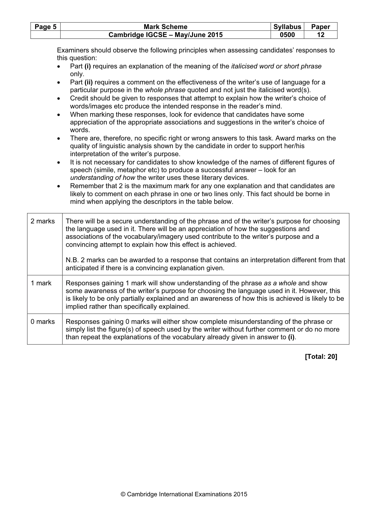 Mark scheme, page 5 of 9