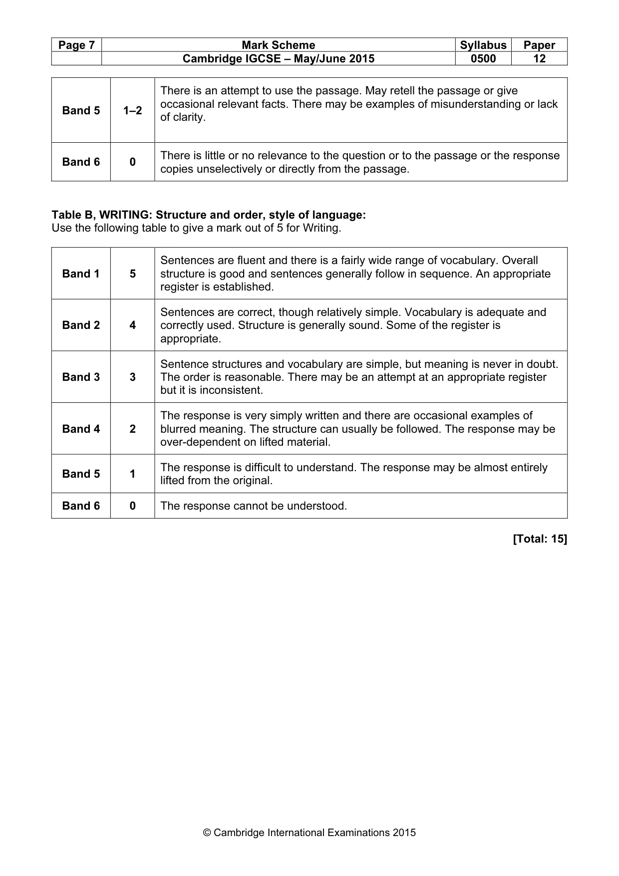 Mark scheme, page 7 of 9