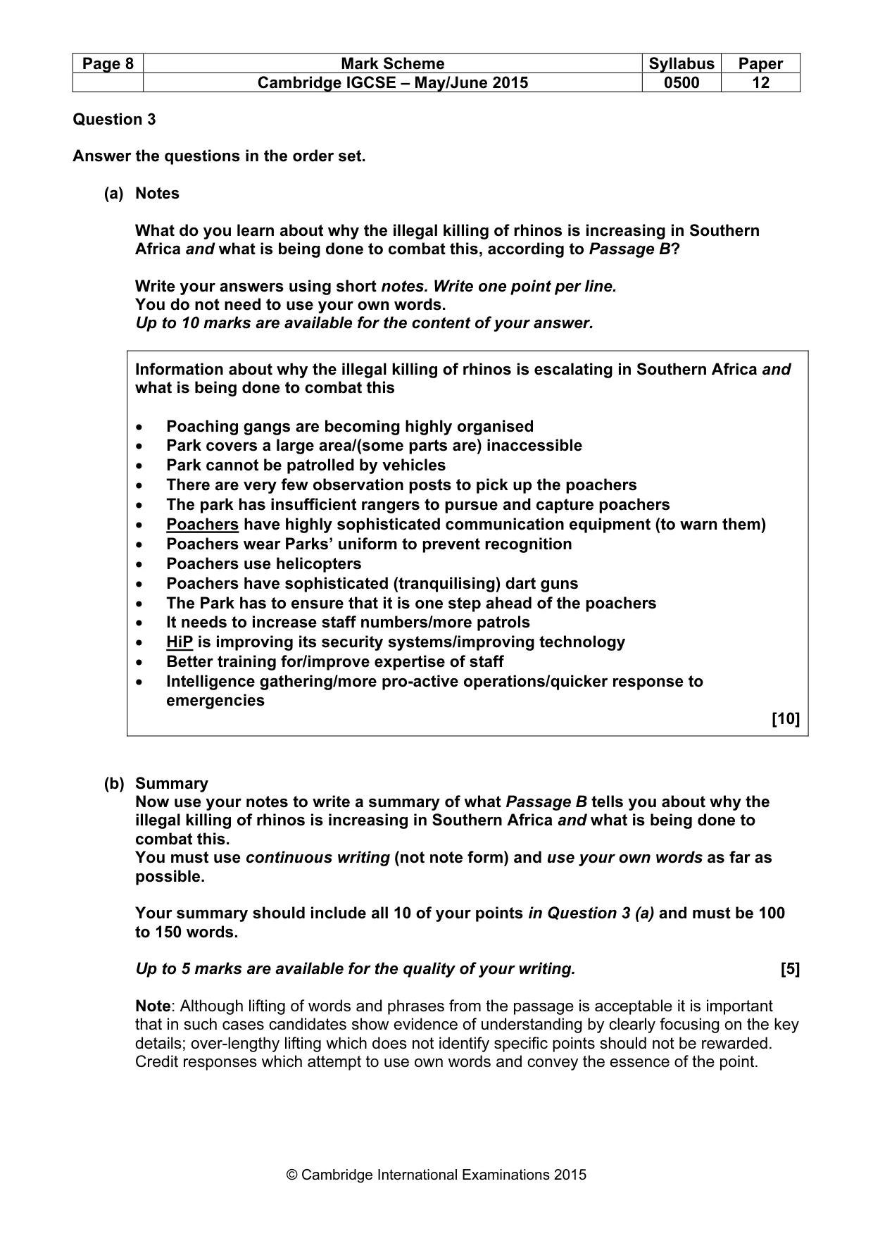 Mark scheme, page 8 of 9