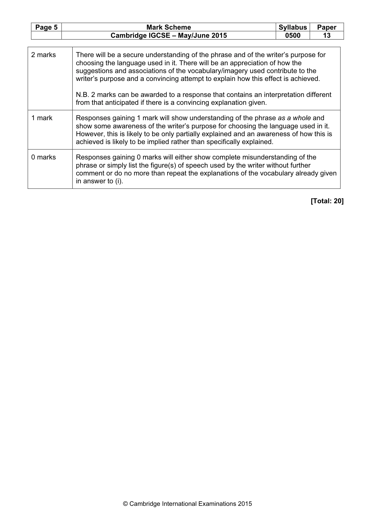 Mark scheme, page 5 of 9