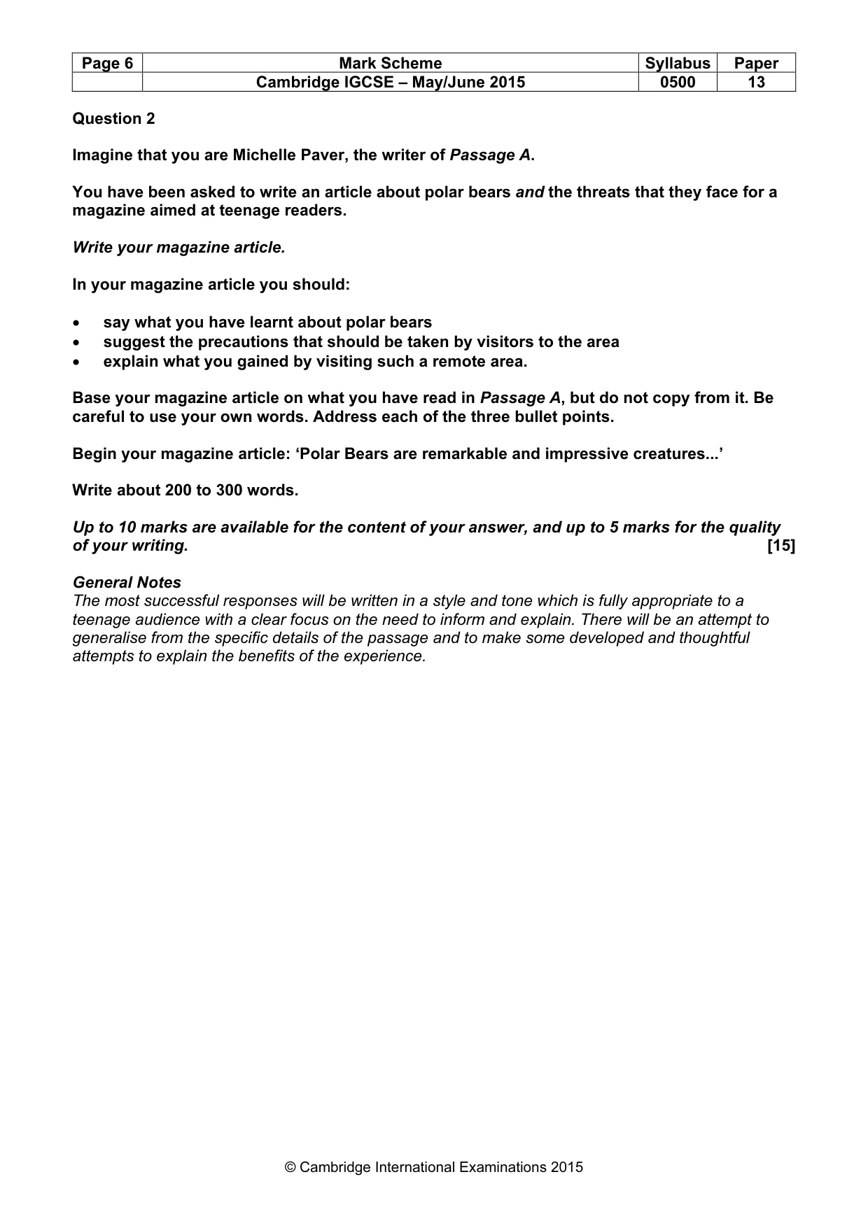 Mark scheme, page 6 of 9