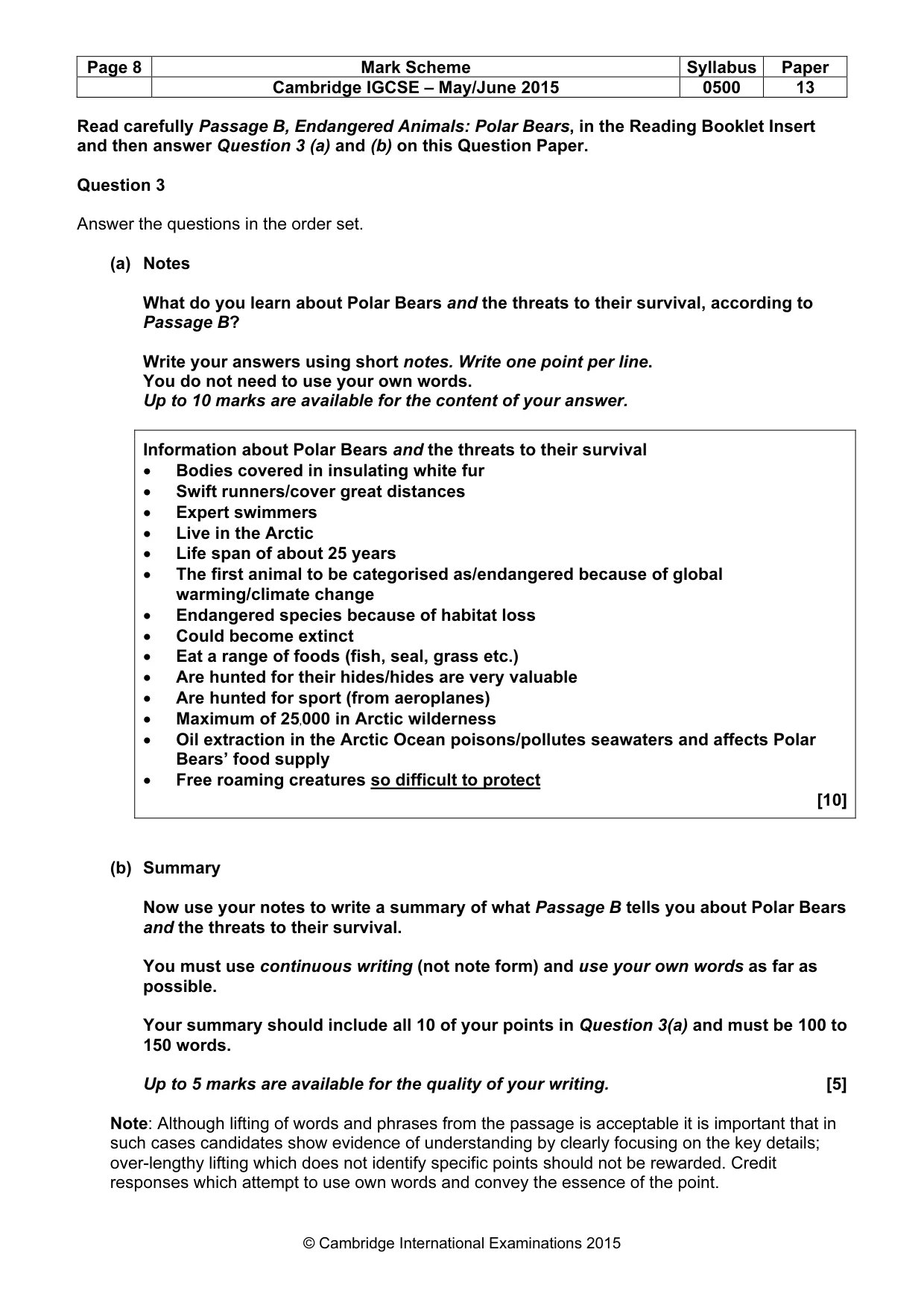 Mark scheme, page 8 of 9