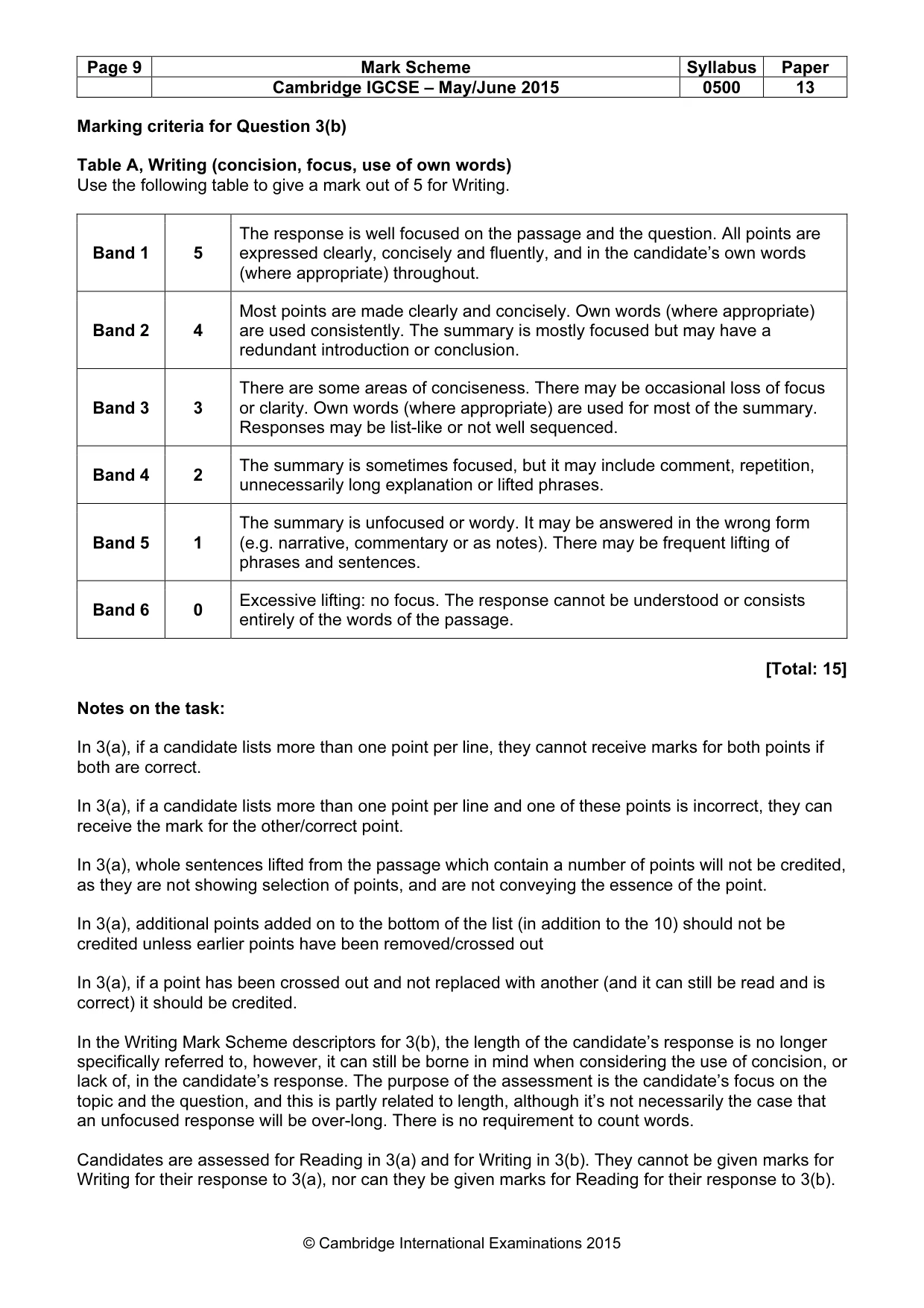 Mark scheme, page 9 of 9