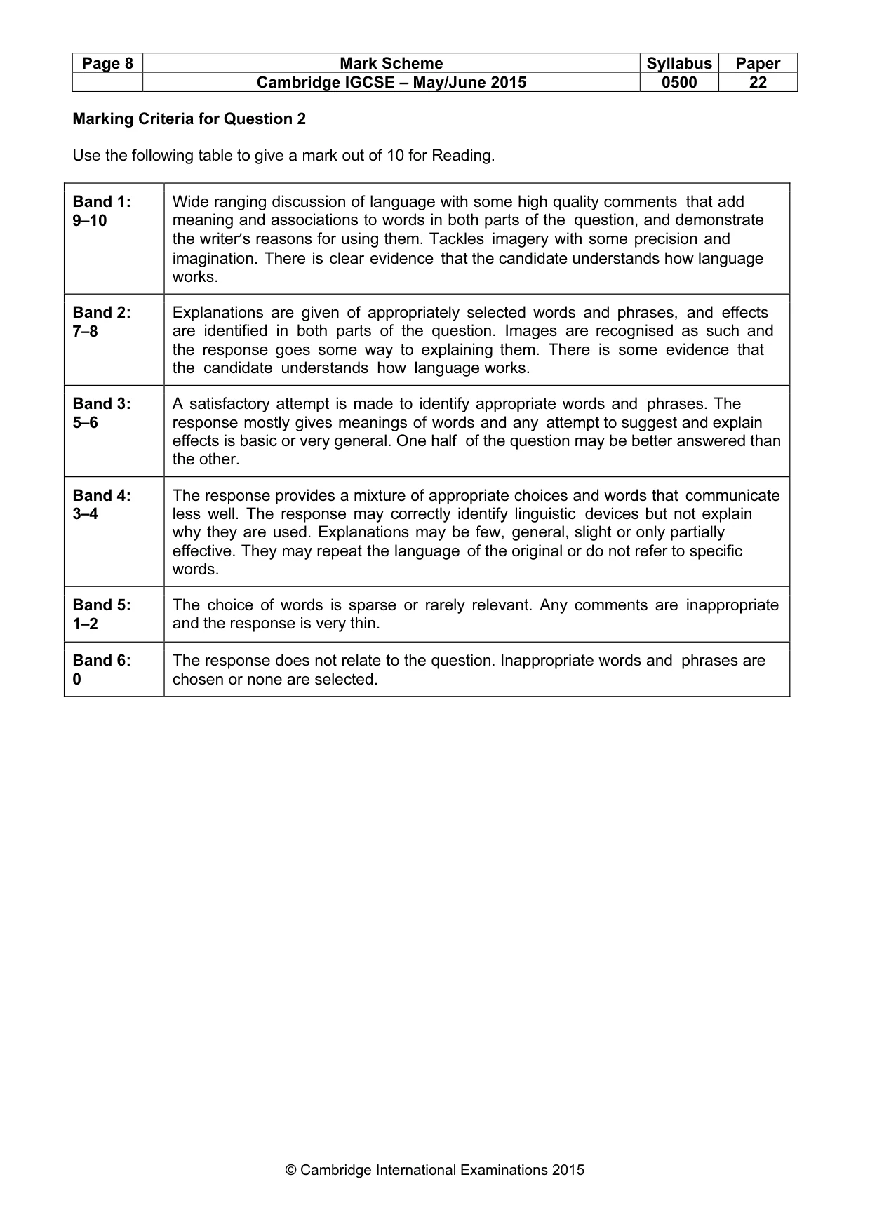 Mark scheme, page 8 of 11