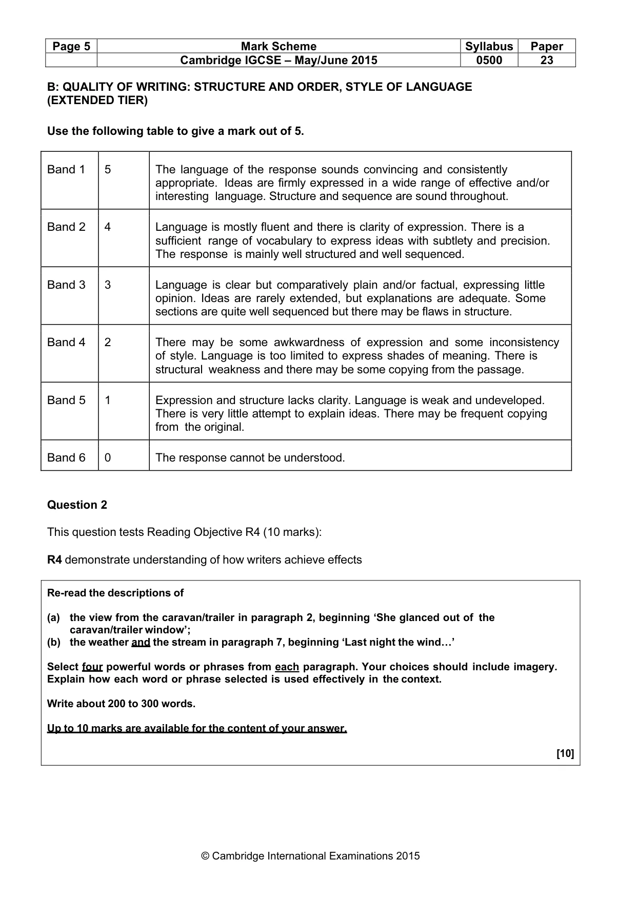 Mark scheme, page 5 of 10