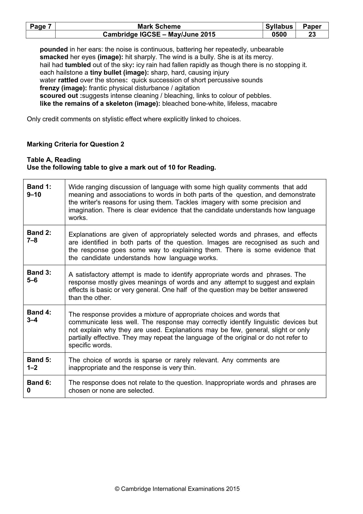 Mark scheme, page 7 of 10