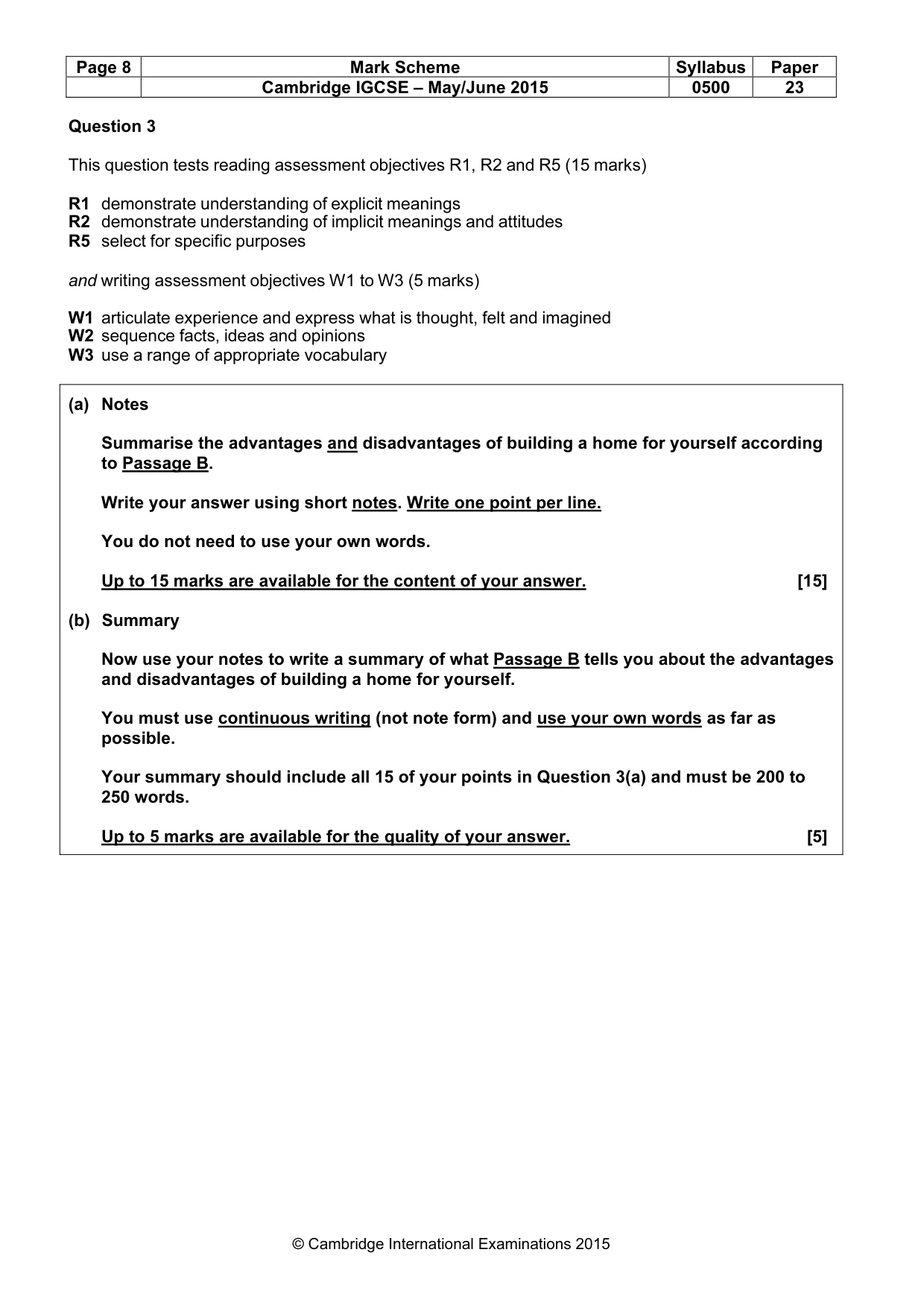 Mark scheme, page 8 of 10