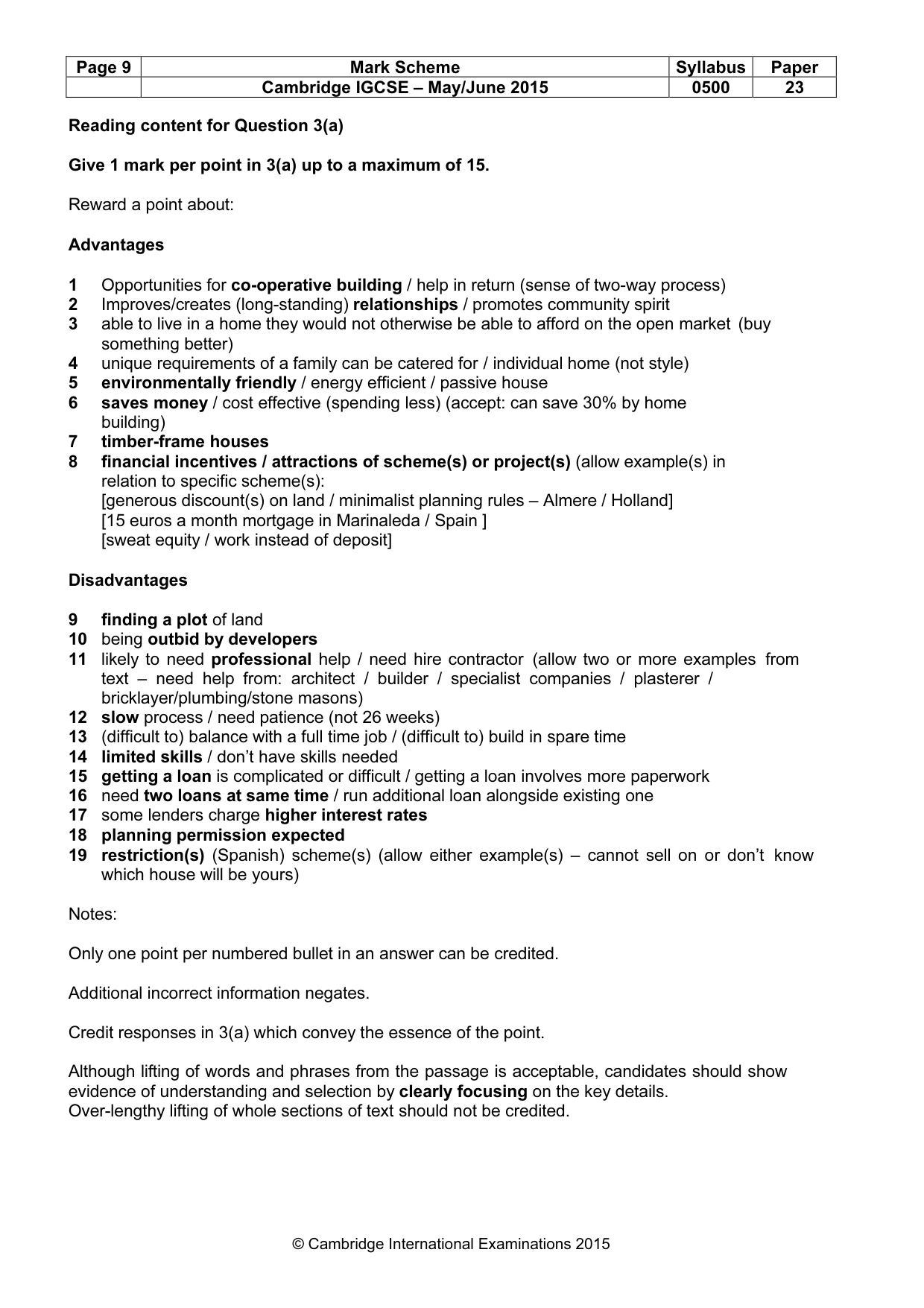 Mark scheme, page 9 of 10