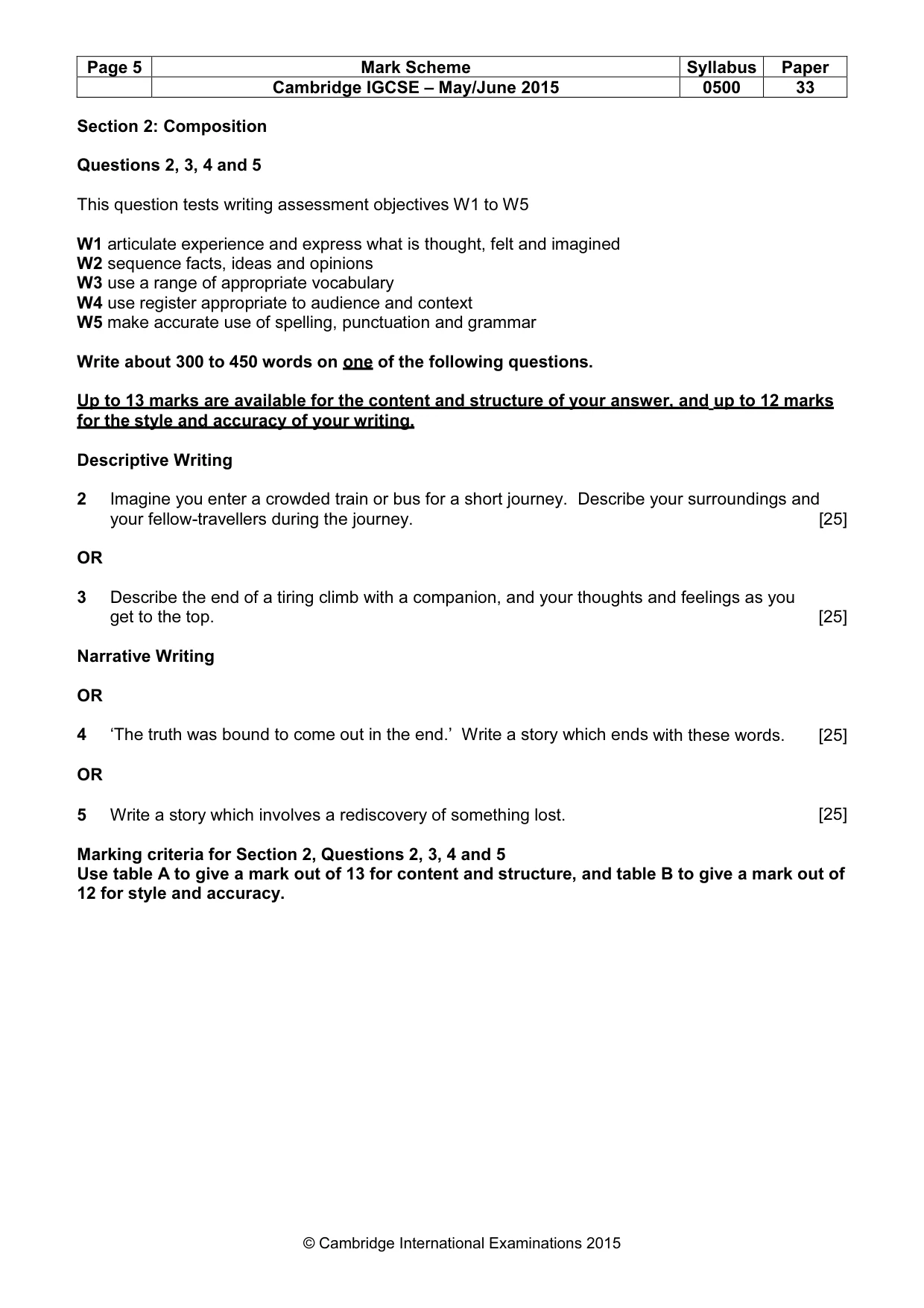 Mark scheme, page 5 of 8