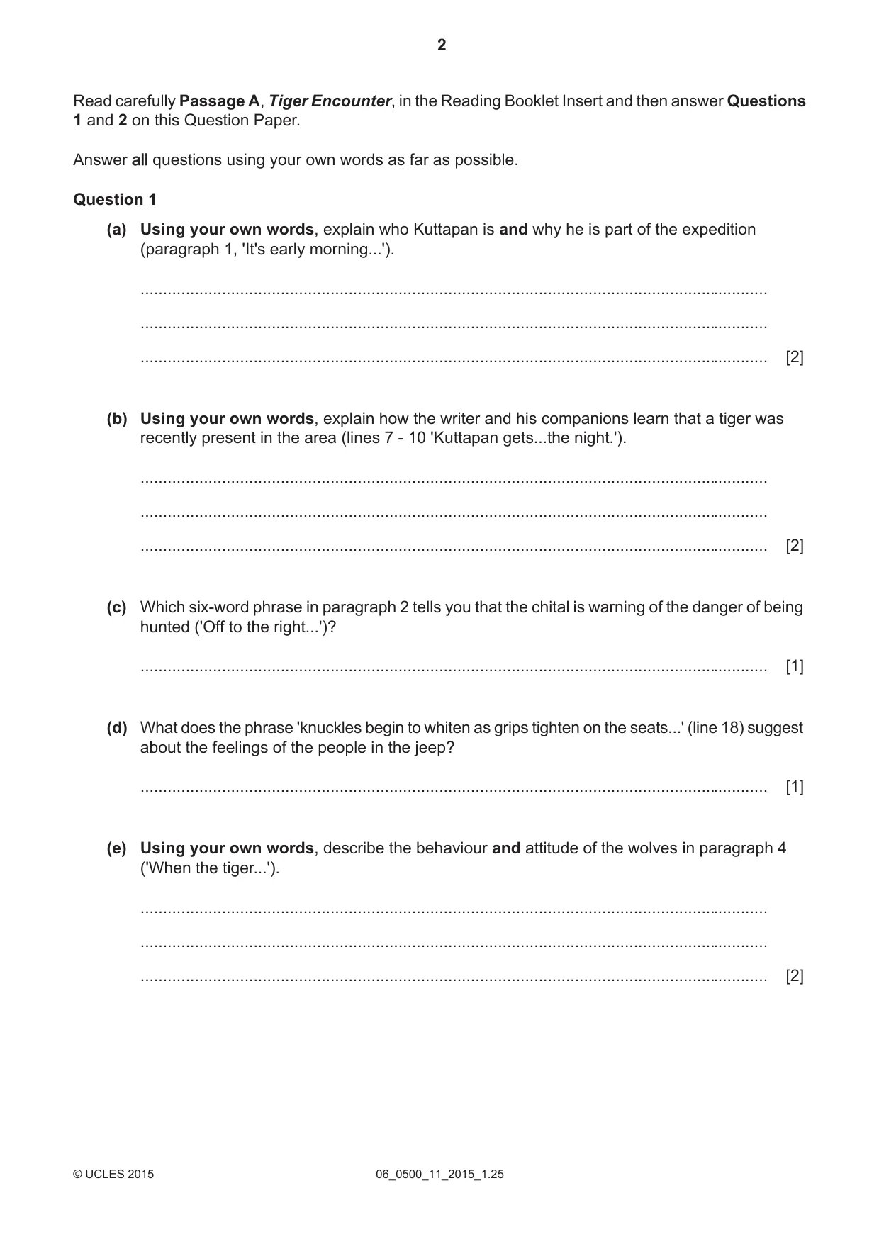 Cambridge IGCSE English - First Language 0500 2015 May/June Paper 1 · Variant 1 question paper, page 2 of 12