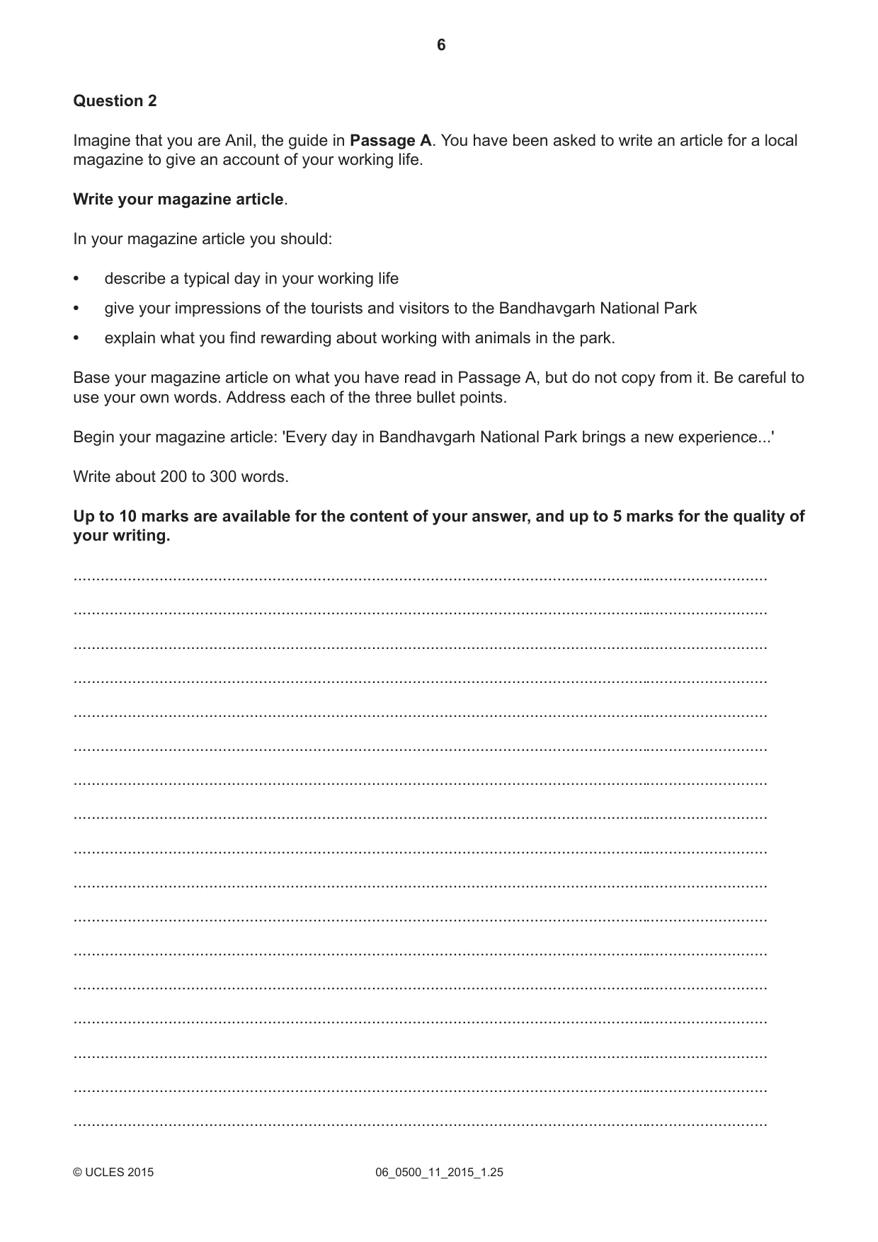 Cambridge IGCSE English - First Language 0500 2015 May/June Paper 1 · Variant 1 question paper, page 6 of 12
