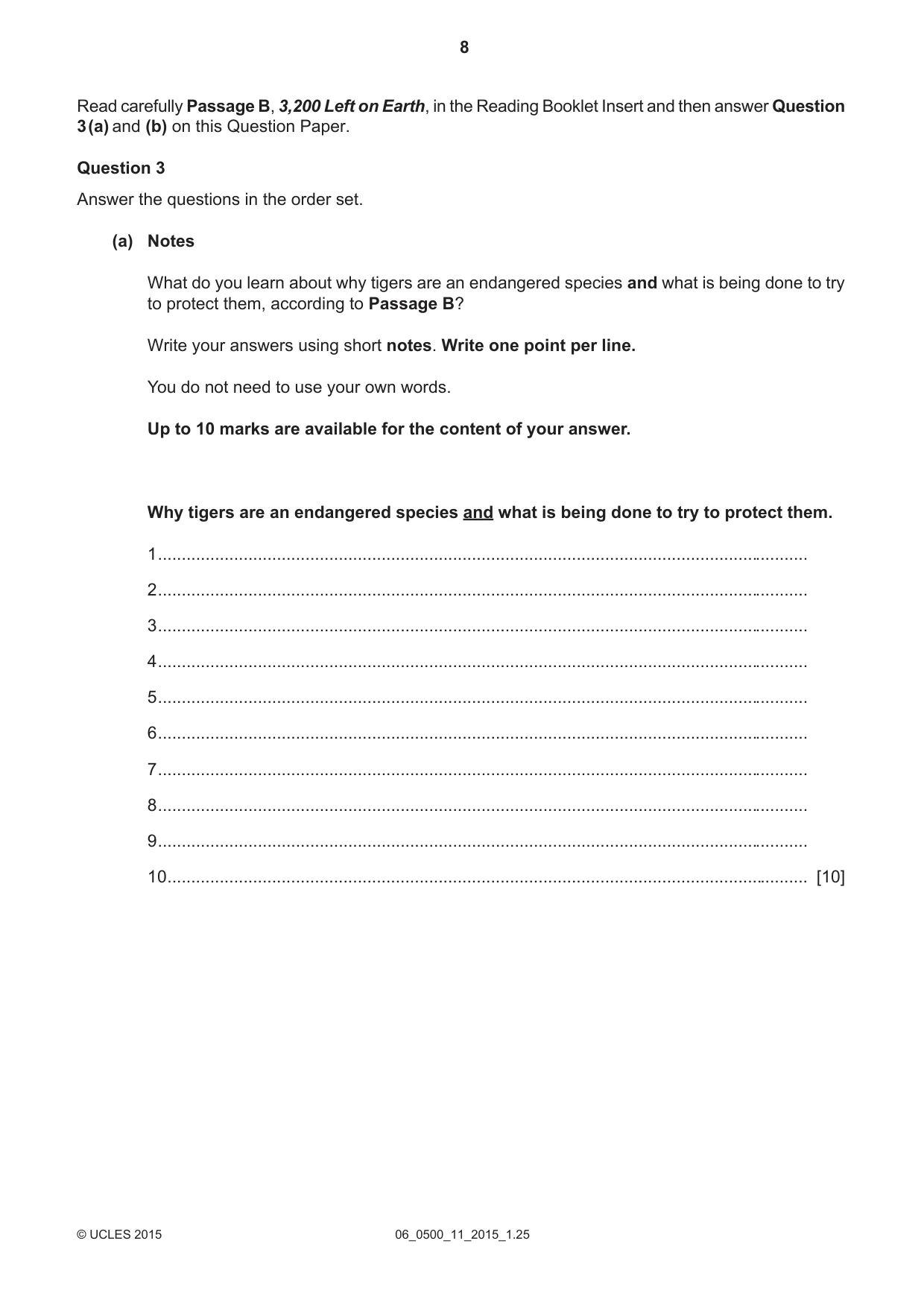 Cambridge IGCSE English - First Language 0500 2015 May/June Paper 1 · Variant 1 question paper, page 8 of 12