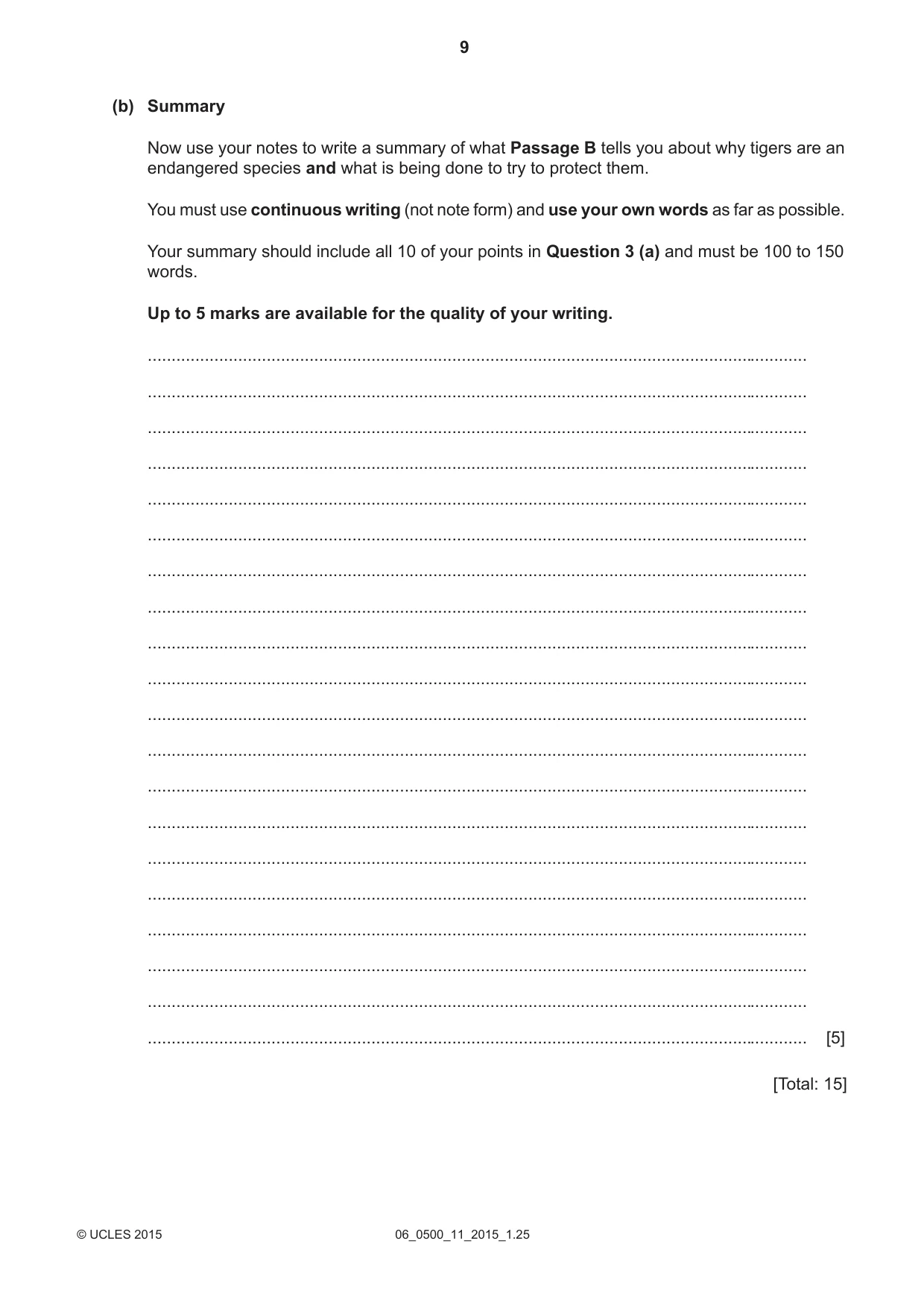 Cambridge IGCSE English - First Language 0500 2015 May/June Paper 1 · Variant 1 question paper, page 9 of 12