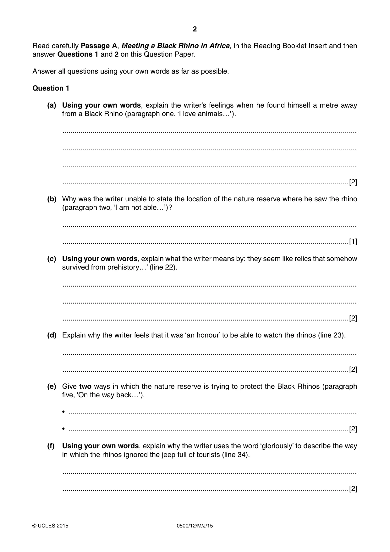 Cambridge IGCSE English - First Language 0500 2015 May/June Paper 1 · Variant 2 question paper, page 2 of 12