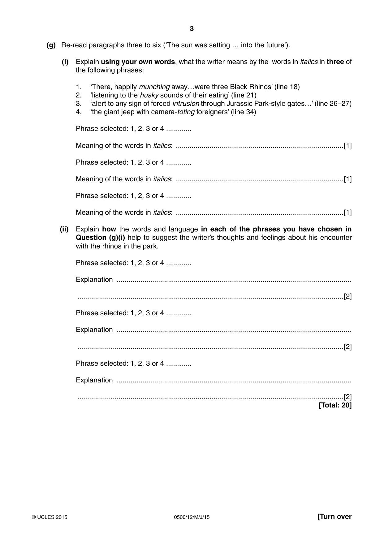 Cambridge IGCSE English - First Language 0500 2015 May/June Paper 1 · Variant 2 question paper, page 3 of 12