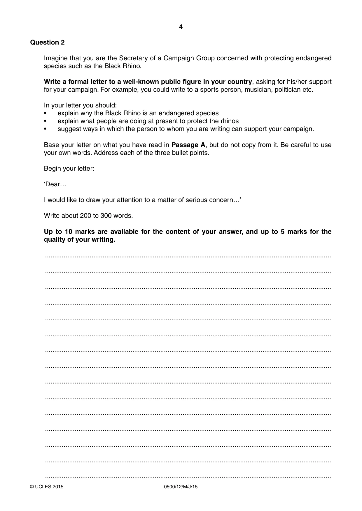 Cambridge IGCSE English - First Language 0500 2015 May/June Paper 1 · Variant 2 question paper, page 4 of 12