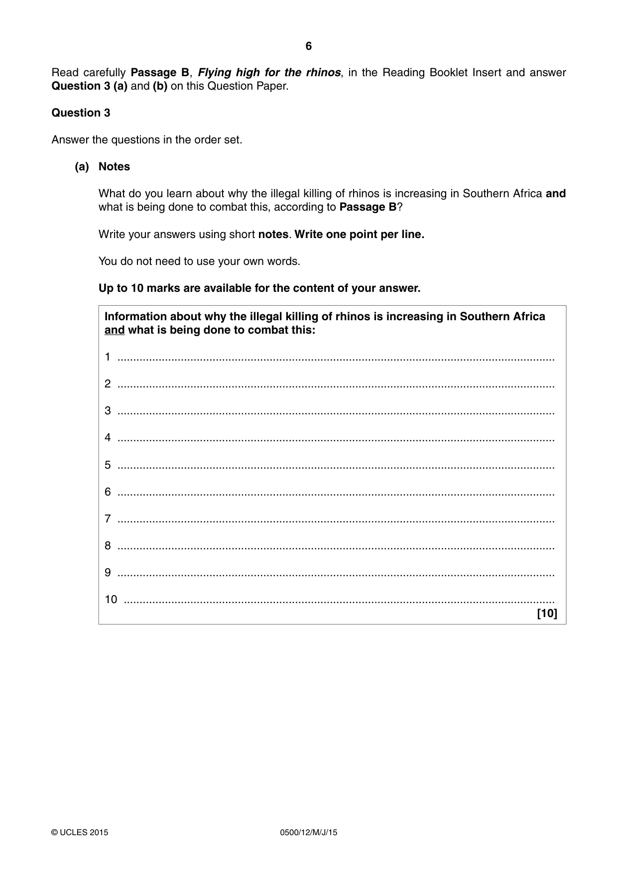 Cambridge IGCSE English - First Language 0500 2015 May/June Paper 1 · Variant 2 question paper, page 6 of 12