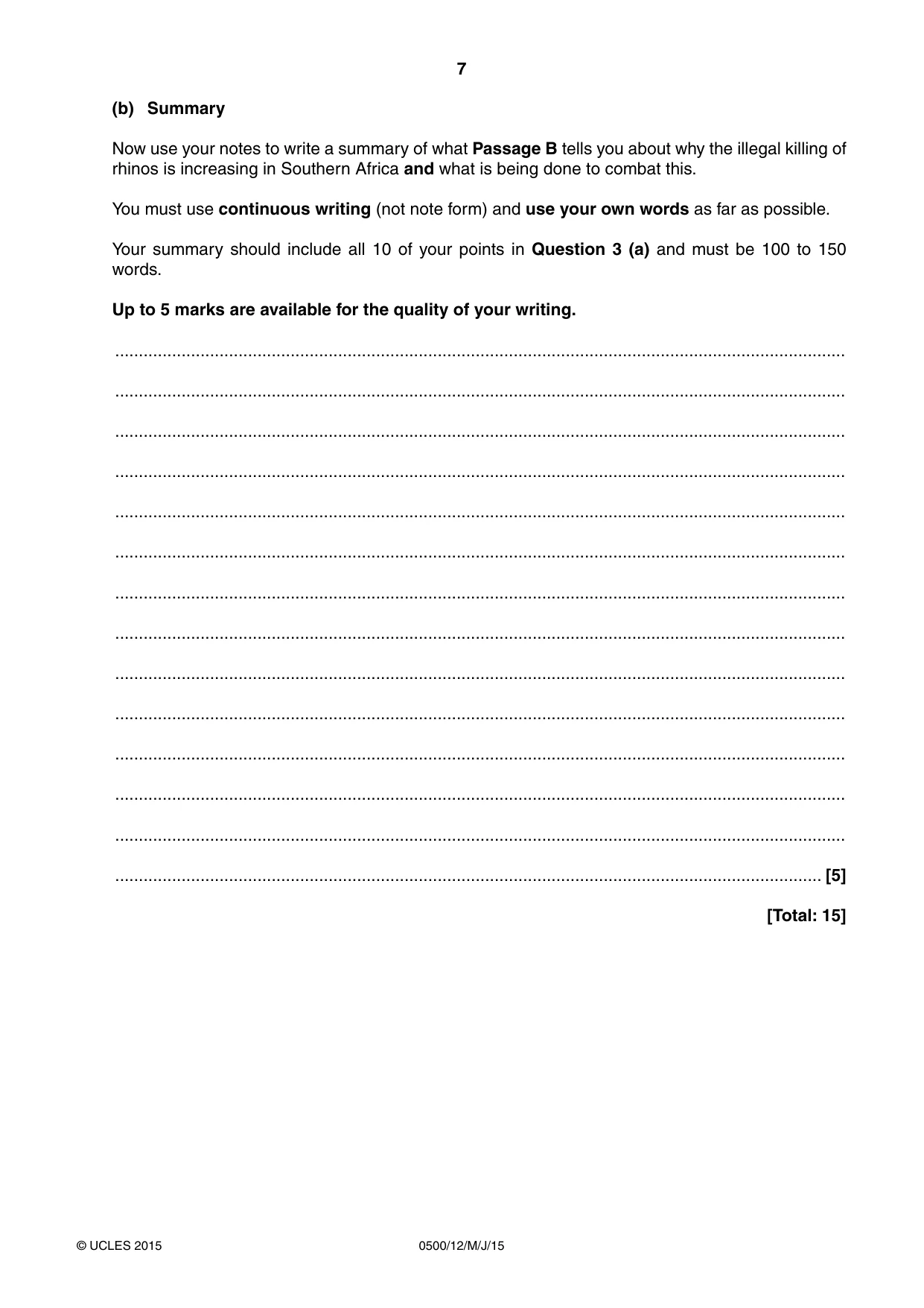 Cambridge IGCSE English - First Language 0500 2015 May/June Paper 1 · Variant 2 question paper, page 7 of 12