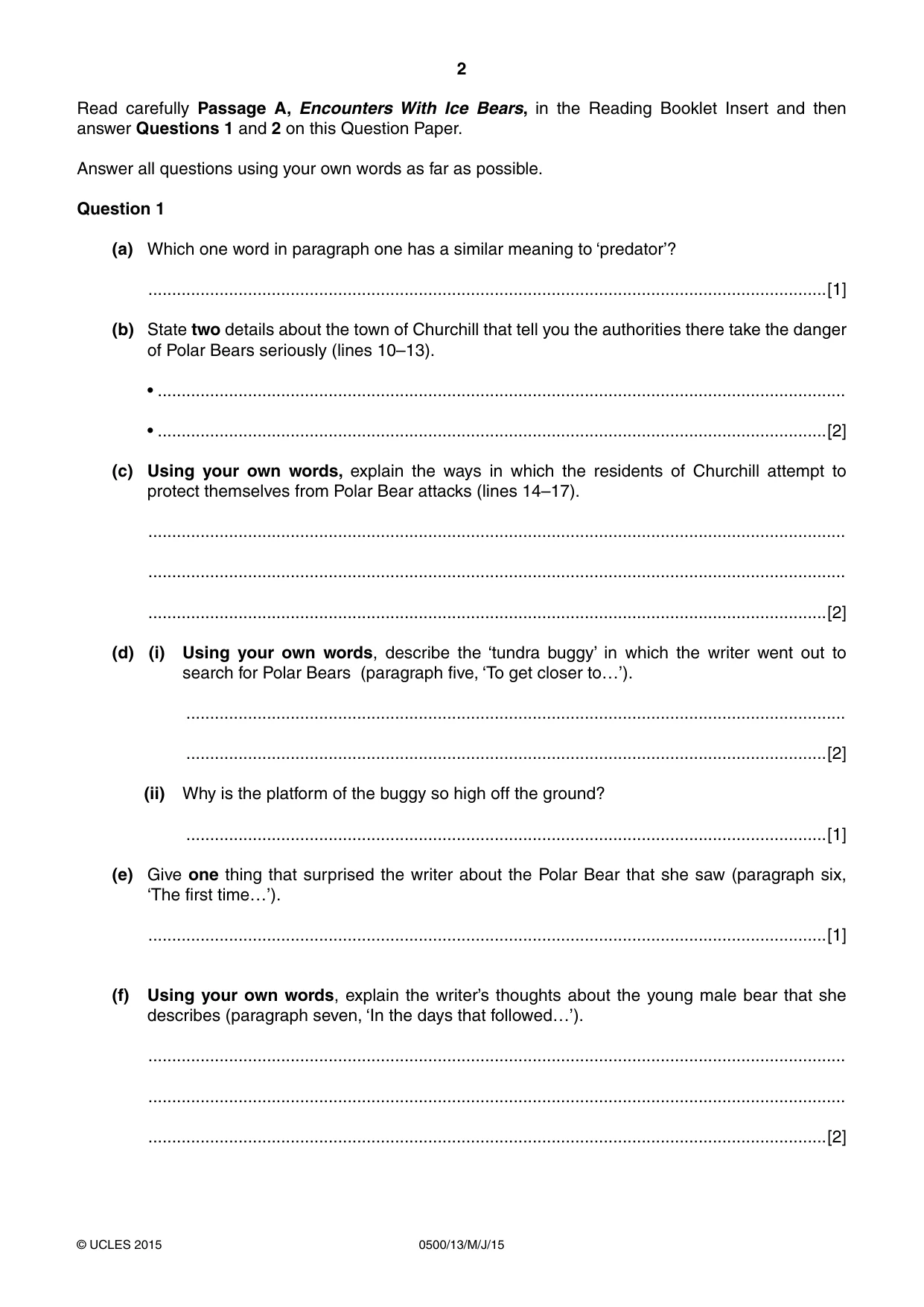 Cambridge IGCSE English - First Language 0500 2015 May/June Paper 1 · Variant 3 question paper, page 2 of 12