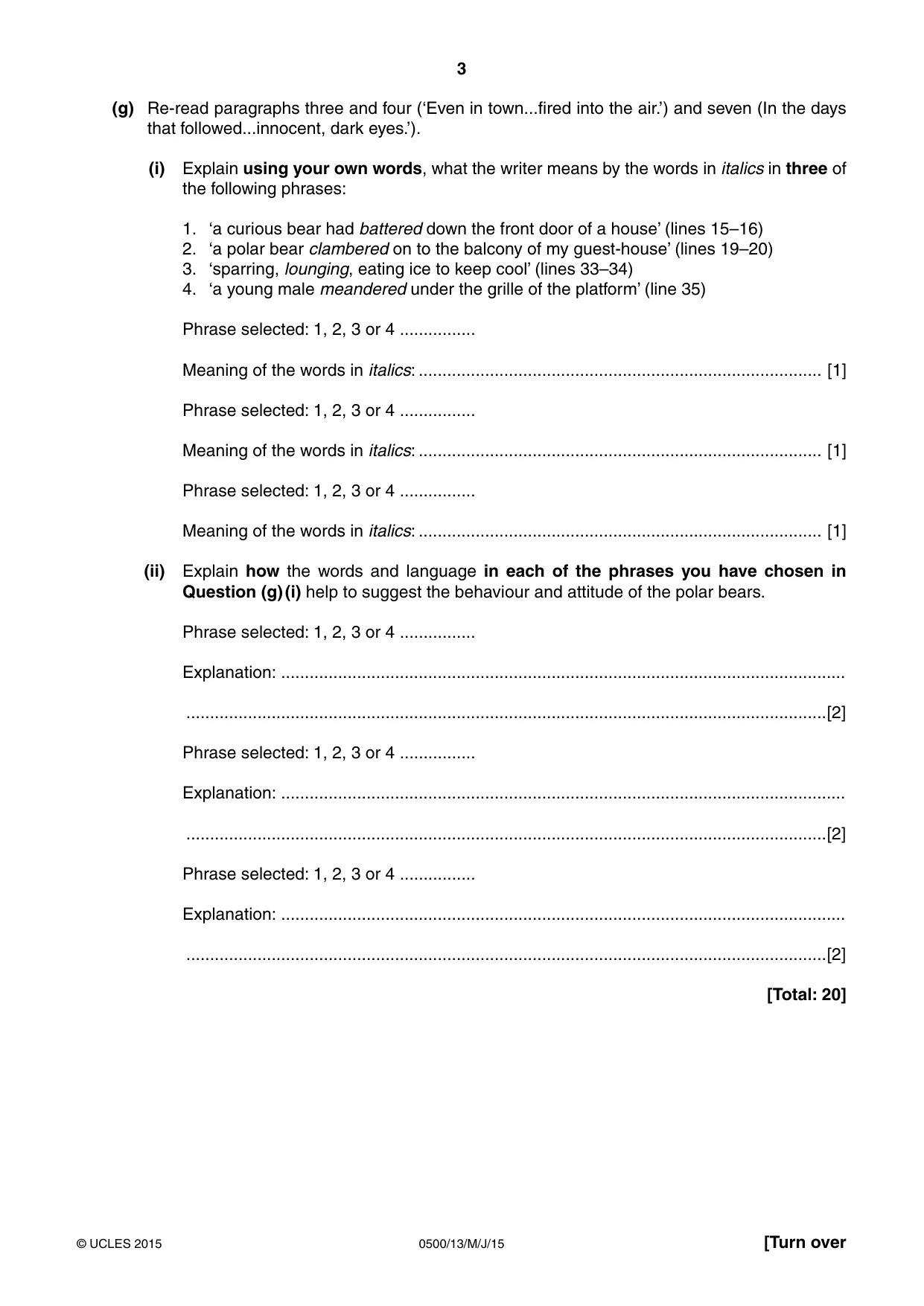Cambridge IGCSE English - First Language 0500 2015 May/June Paper 1 · Variant 3 question paper, page 3 of 12