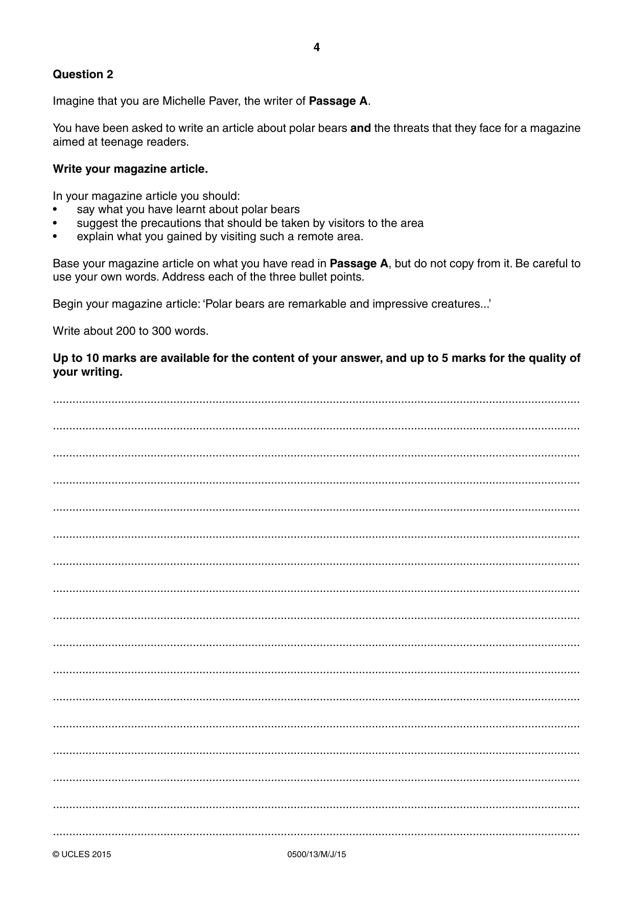 Cambridge IGCSE English - First Language 0500 2015 May/June Paper 1 · Variant 3 question paper, page 4 of 12