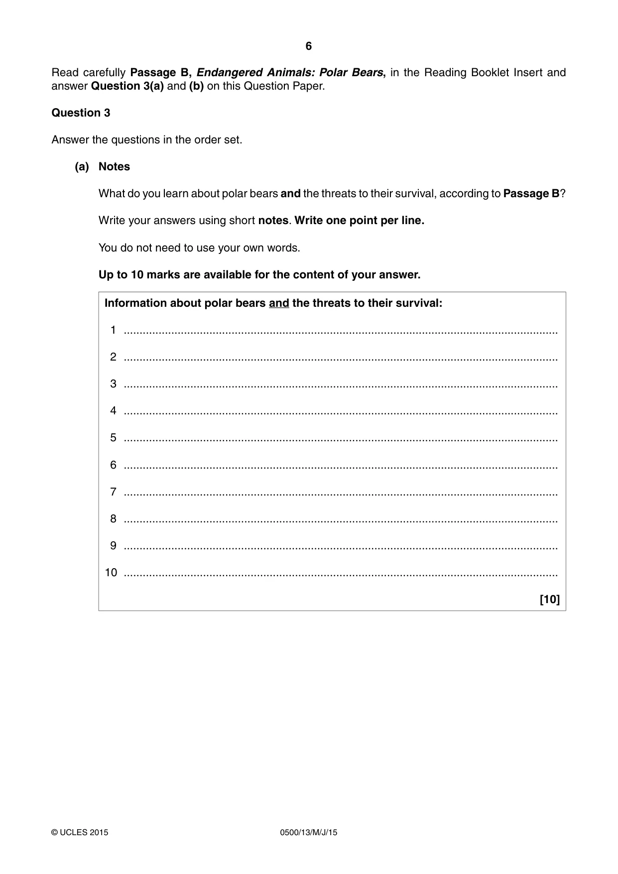 Cambridge IGCSE English - First Language 0500 2015 May/June Paper 1 · Variant 3 question paper, page 6 of 12