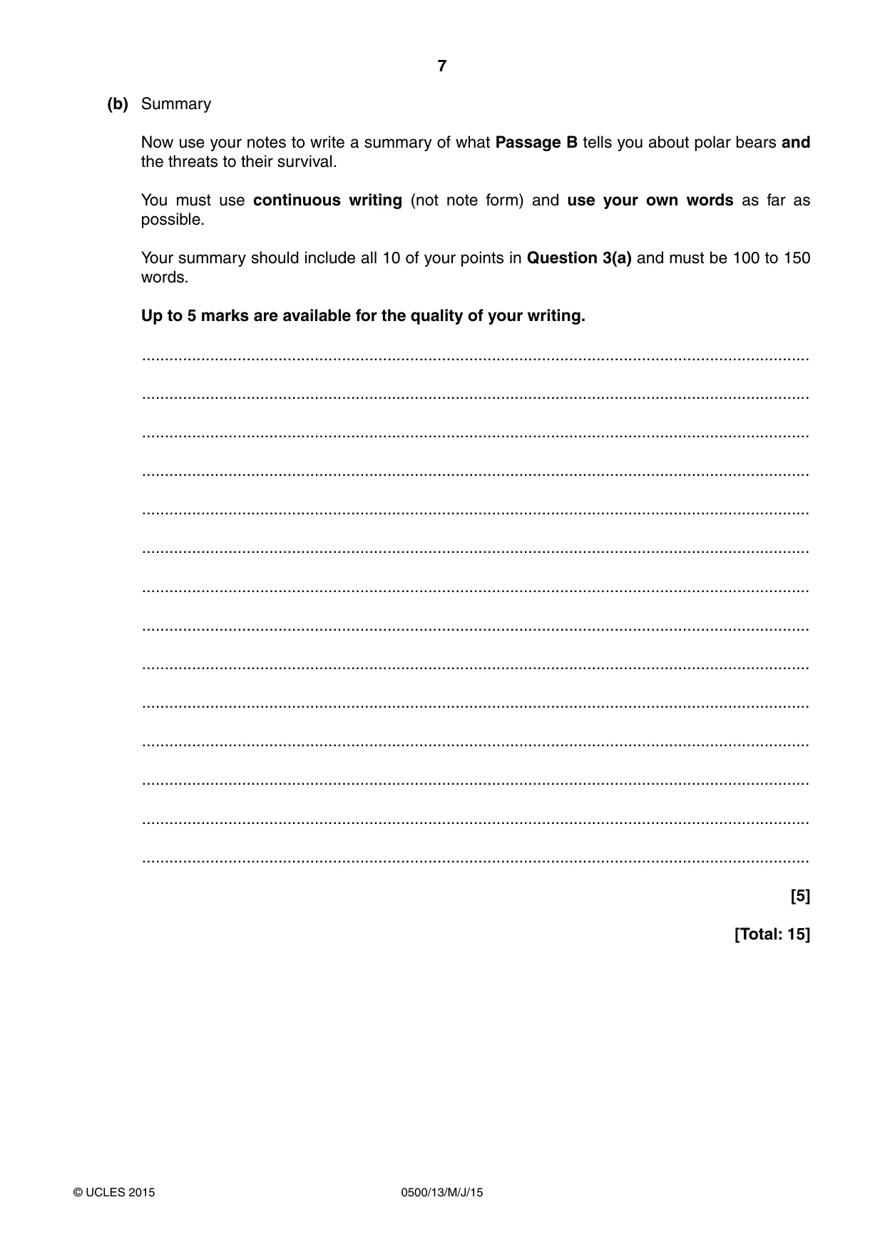 Cambridge IGCSE English - First Language 0500 2015 May/June Paper 1 · Variant 3 question paper, page 7 of 12
