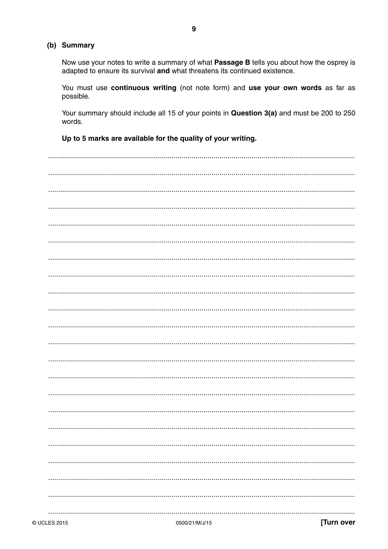 Cambridge IGCSE English - First Language 0500 2015 May/June Paper 2 · Variant 1 question paper, page 9 of 12